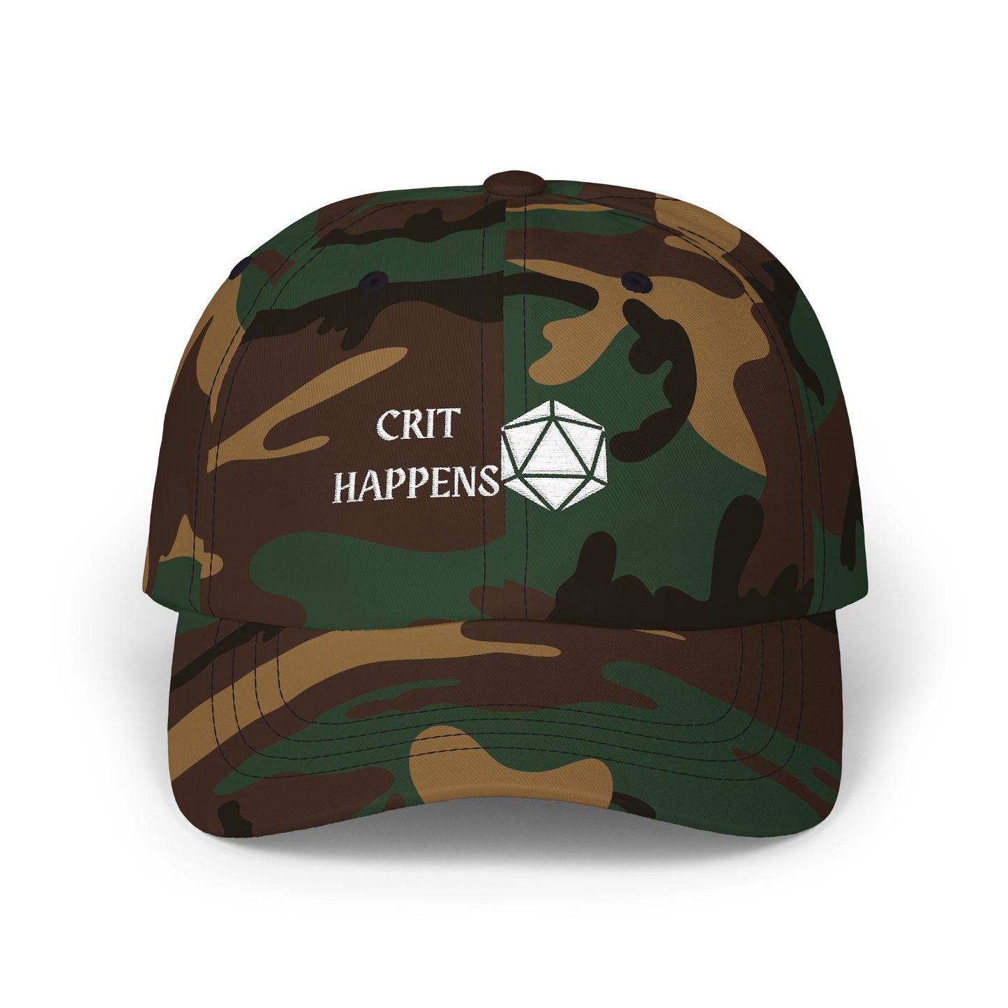 DnD D20 Embroidered Dad Cap 'Crit Happens' Hat for Gamers, Geek Apparel, Gifts for D&D Fans, Casual Style Dad Cap, RPG, TTRPG, Roleplaying, Nerd