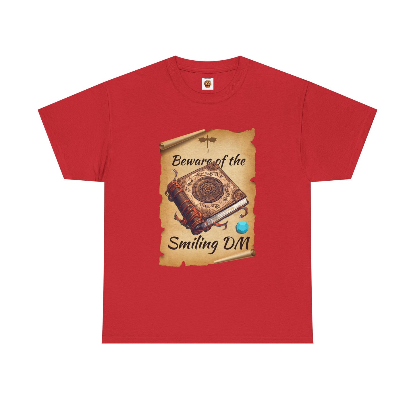 Unisex Heavy Cotton Tee - "Beware of the Smiling DM" RPG Humor Shirt, Ideal for Gamers, Casual Wear, Gifts for D&D Fans, Fun T-Shirt, D20, DND, TTRPG, Geek, Nerd