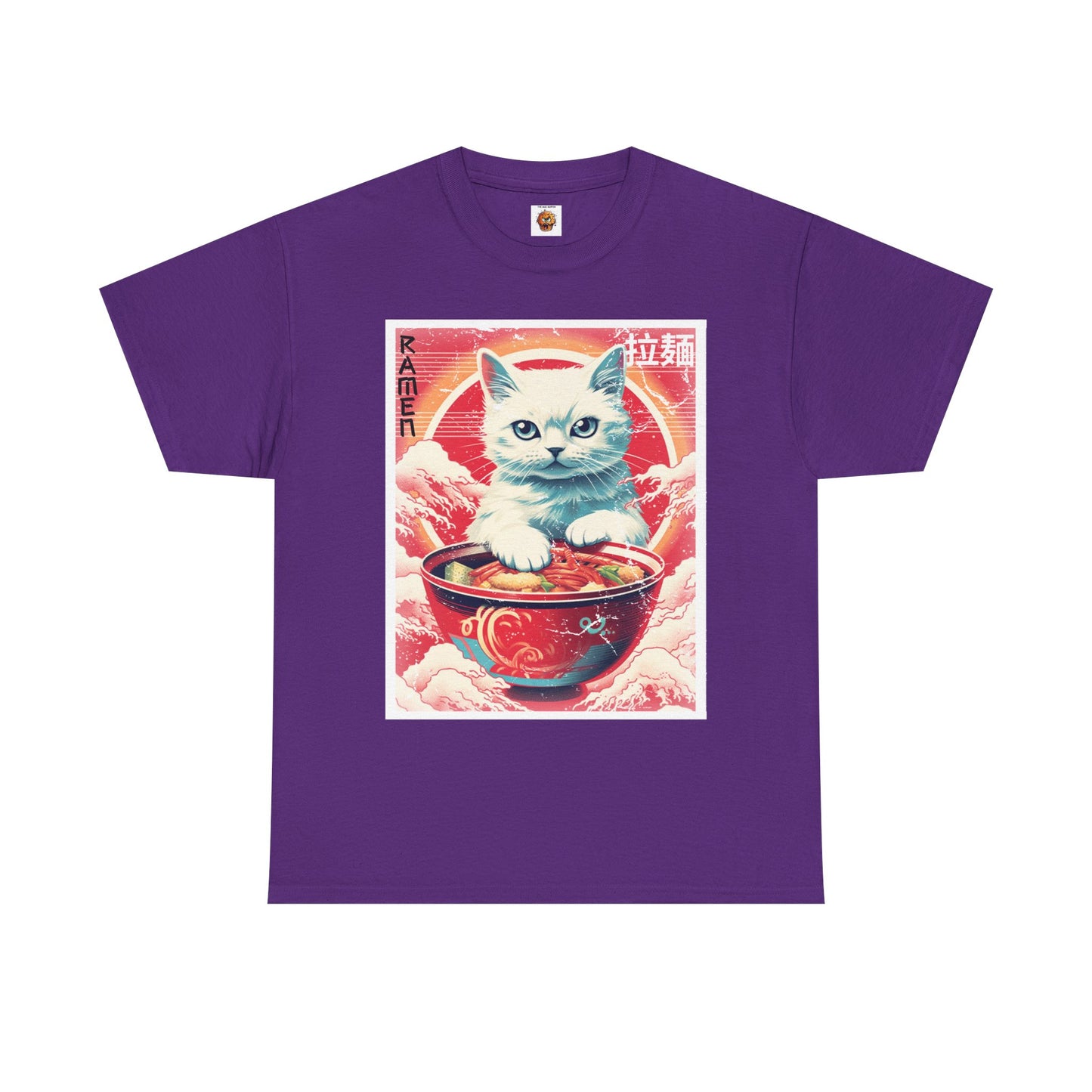 Cute Kawaii Anime Cat Eating Ramen Unisex Heavy Cotton Tee Shirt T-Shirt - Perfect for Animal Lovers and Foodies, Vintage Ad Style, Geek, Nerd