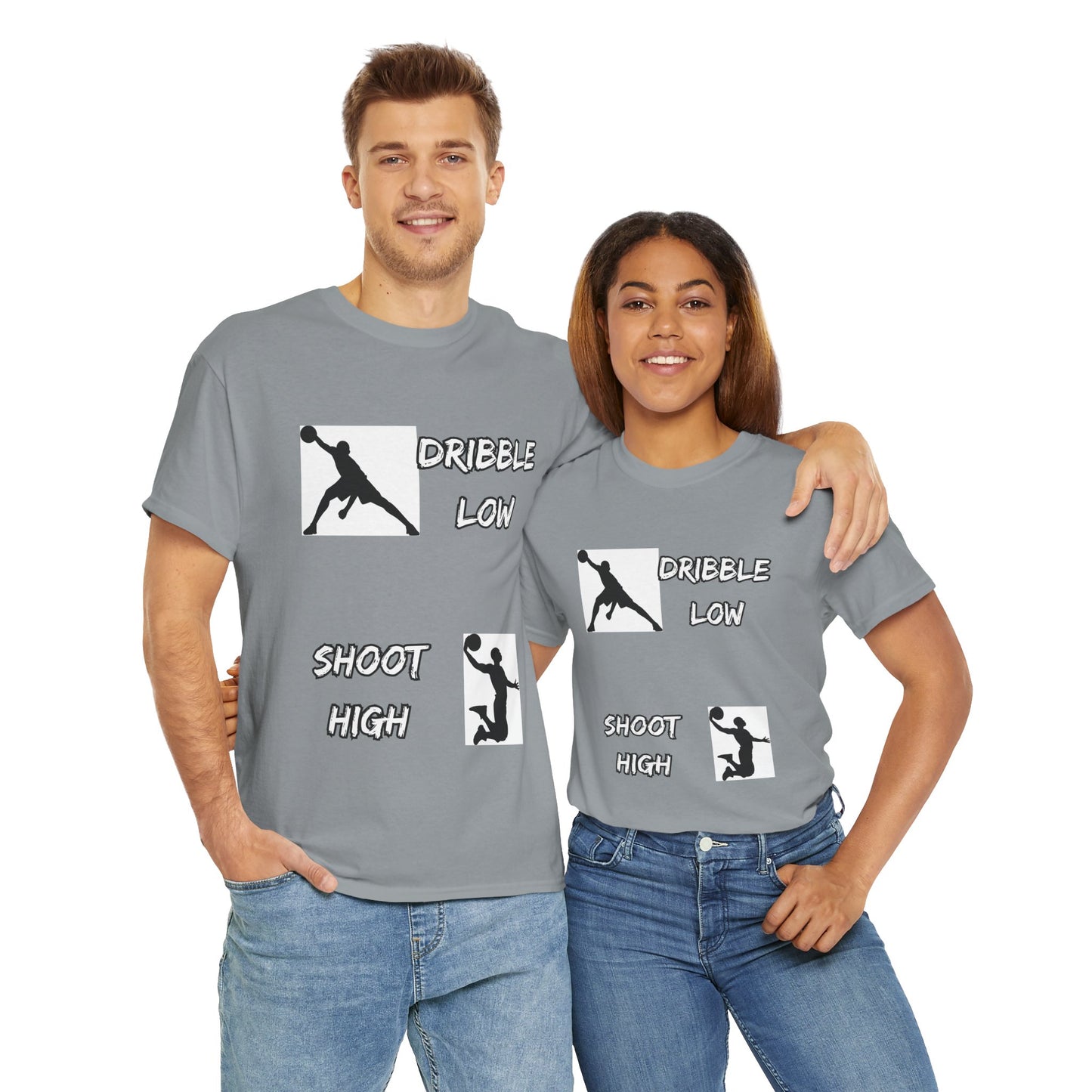 'Dribble Low, Shoot High' Motivational Basketball Tee - Unisex Heavy Cotton, Sportswear, Gift for Athletes, Casual Style, Basketball Fan Apparel, Player, Silhouette