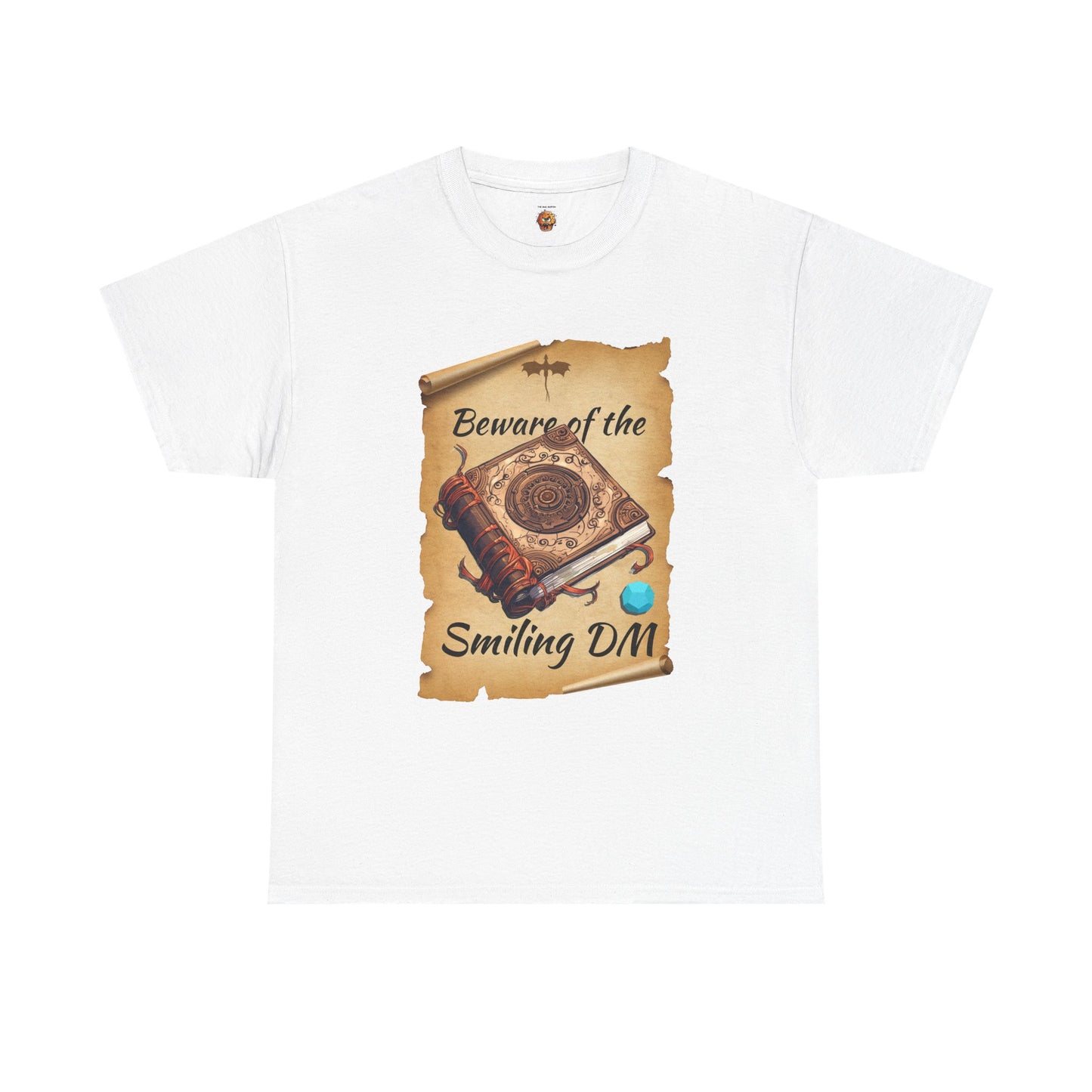 Unisex Heavy Cotton Tee - "Beware of the Smiling DM" RPG Humor Shirt, Ideal for Gamers, Casual Wear, Gifts for D&D Fans, Fun T-Shirt, D20, DND, TTRPG, Geek, Nerd