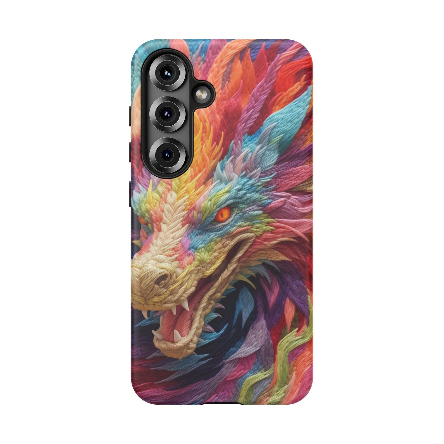 Vibrant 3D Embroidery Embroidered Rainbow Dragon Phone Case - Tough Protection for Fantasy Lovers, DND, RPG, TTRPG, Geek, Nerd