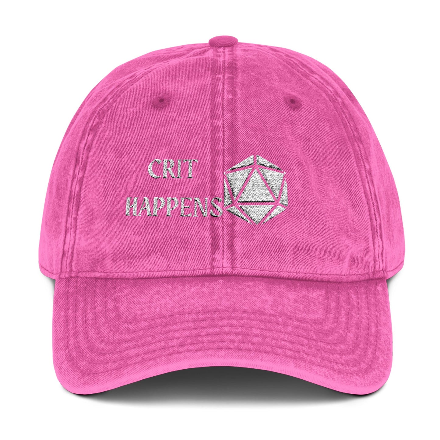 Vintage Style Cap - 'CRIT HAPPENS' D20 Embroidered Baseball Hat, DND, RPG, TTRPG, Roleplaying, Geek, Nerd