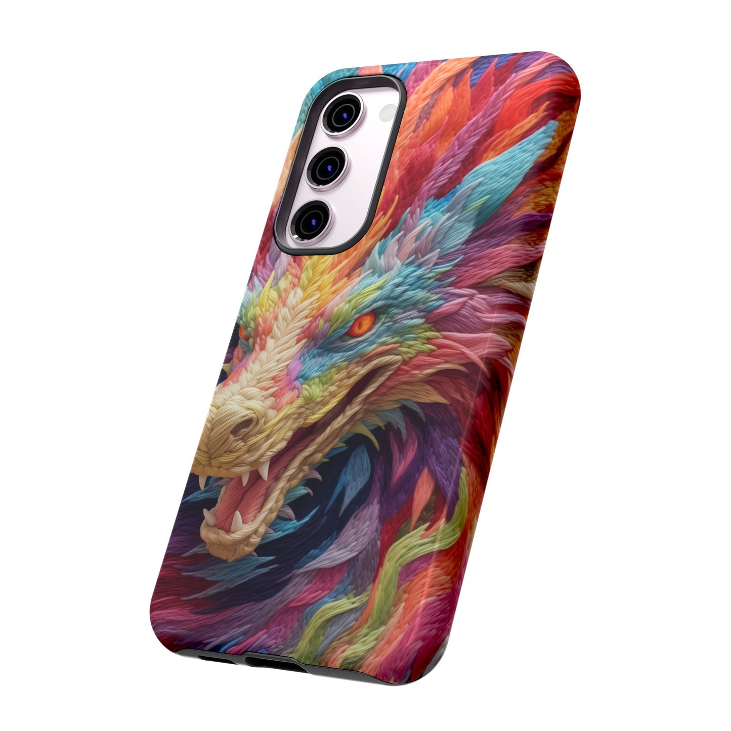 Vibrant 3D Embroidery Embroidered Rainbow Dragon Phone Case - Tough Protection for Fantasy Lovers, DND, RPG, TTRPG, Geek, Nerd