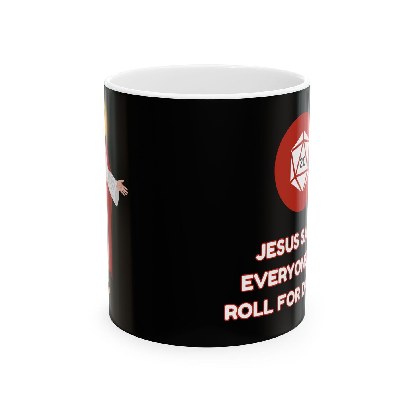 Funny Jesus Gaming Mug - Roll for Damage - Perfect Gift for Gamers, D&D, DND, RPG, TTRPG, Roleplaying, Geek, Nerd