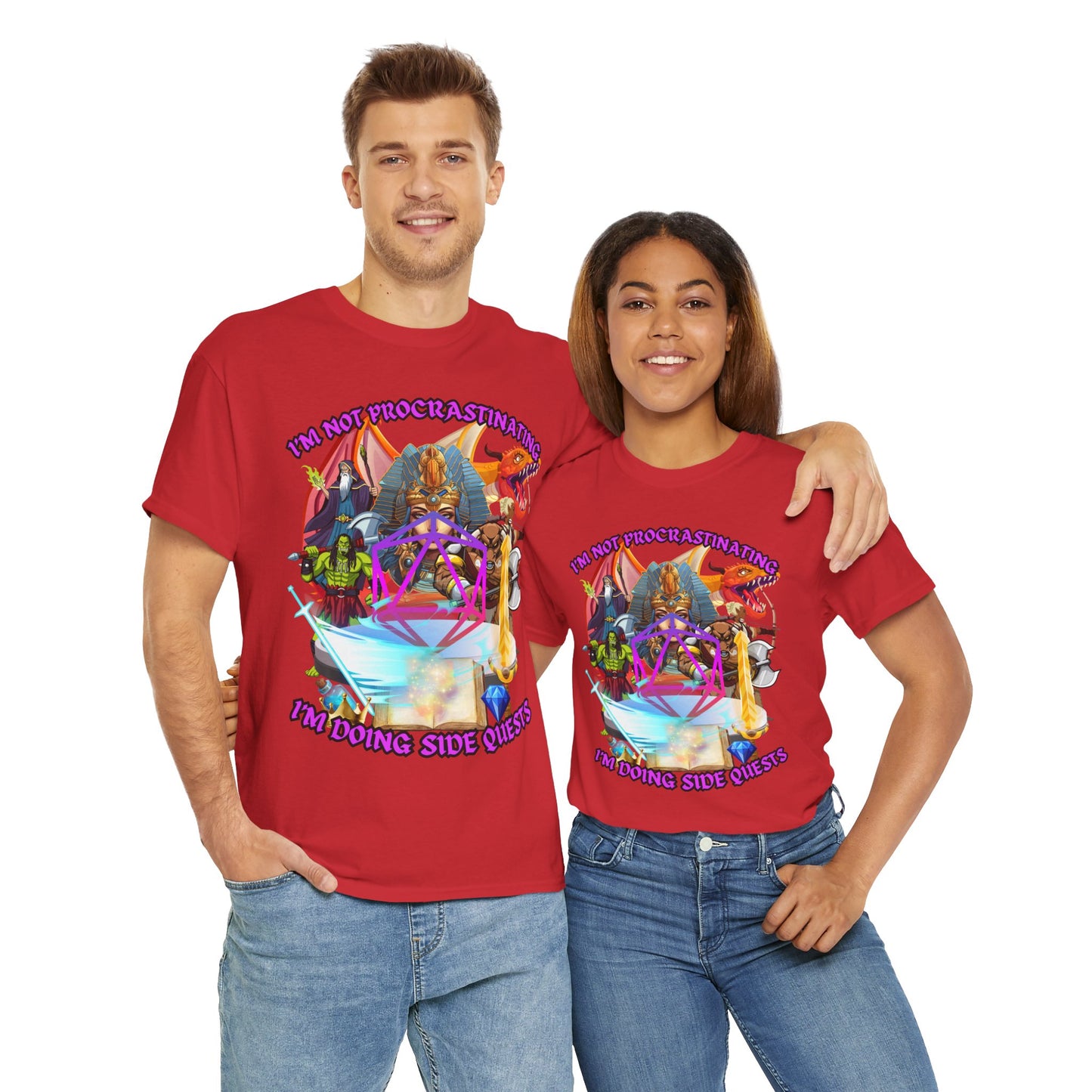 Quirky Funny Graphic Tee - "I'm Not Procrastinating, I'm Doing Side Quests" - Fun Gift for Gamers, Cozy Casual Wear, Summer Vibes, DND, RPG, TTRPG, Geek, Nerd