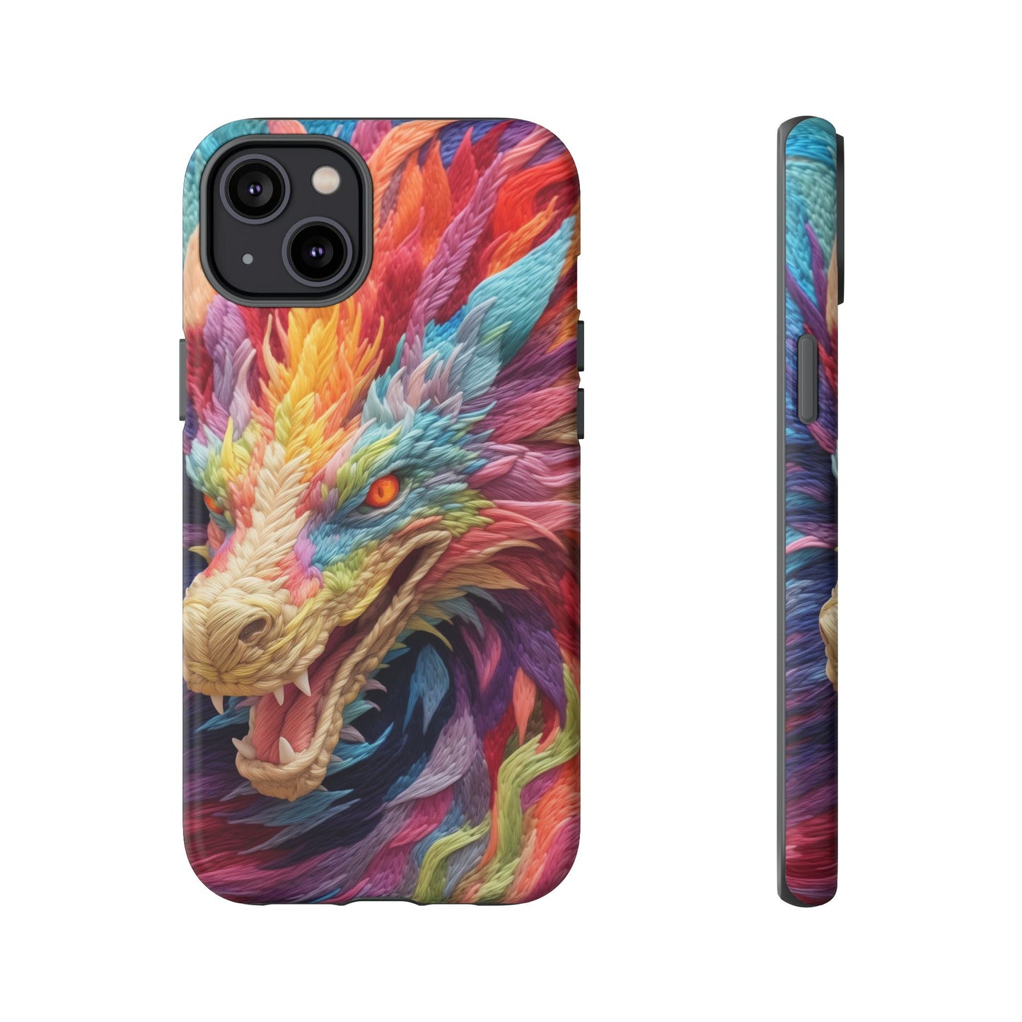 Vibrant 3D Embroidery Embroidered Rainbow Dragon Phone Case - Tough Protection for Fantasy Lovers, DND, RPG, TTRPG, Geek, Nerd