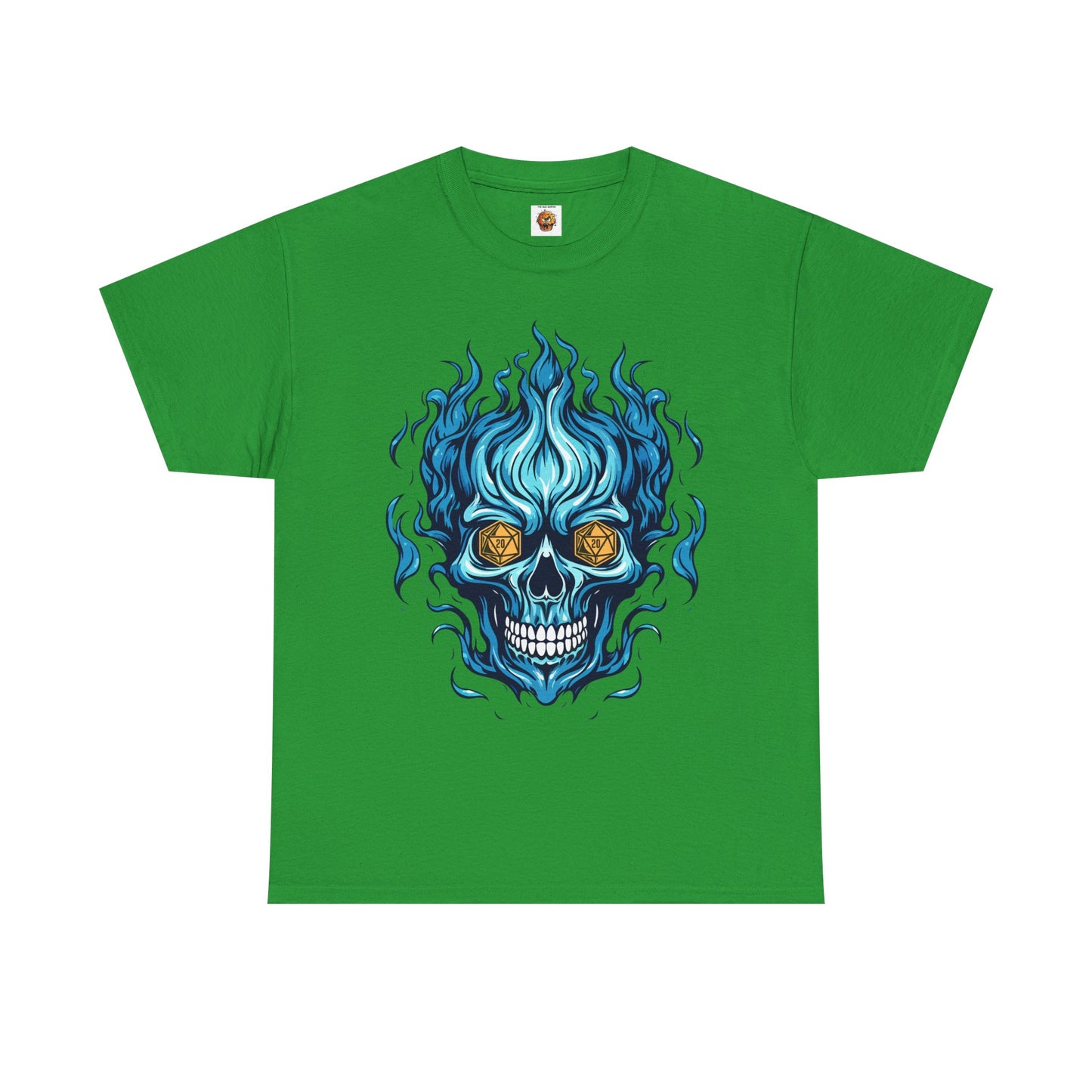 Flame Skull D20 Dungeons and Dragons DND Unisex Heavy Cotton Tee Shirt - RPG, TTRPG, Roleplaying, Geek, Nerd