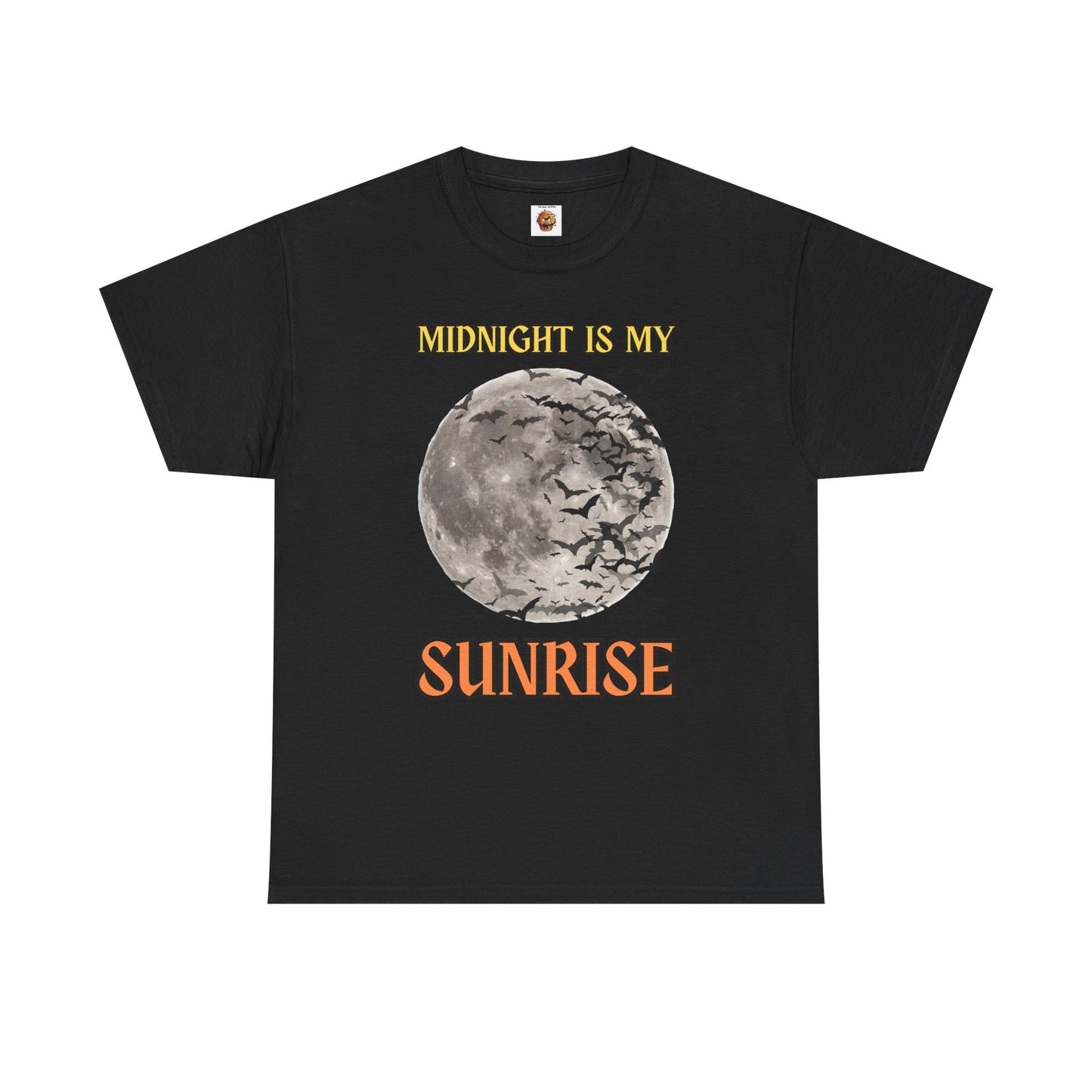 'Midnight is My Sunrise' Unisex Heavy Cotton Tee Shirt - Graphic Tee for Night Owls, Scary, Creepy, Halloween, Gothic, Full Moon, Bats