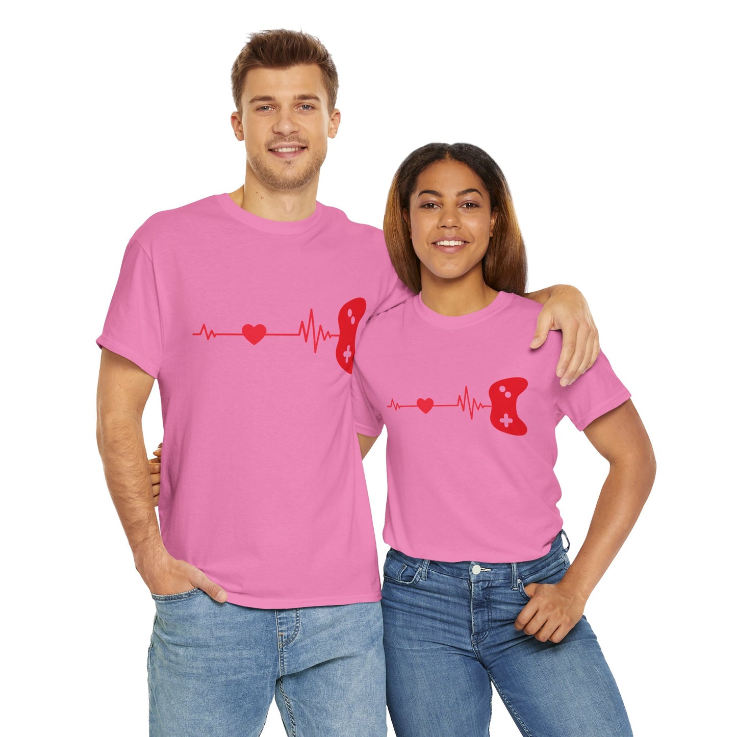 Heartbeat Domestic Video Game Controller Unisex Heavy Cotton Tee Shirt T-Shirt - Gamer, Gaming, Geek, Nerd, Life