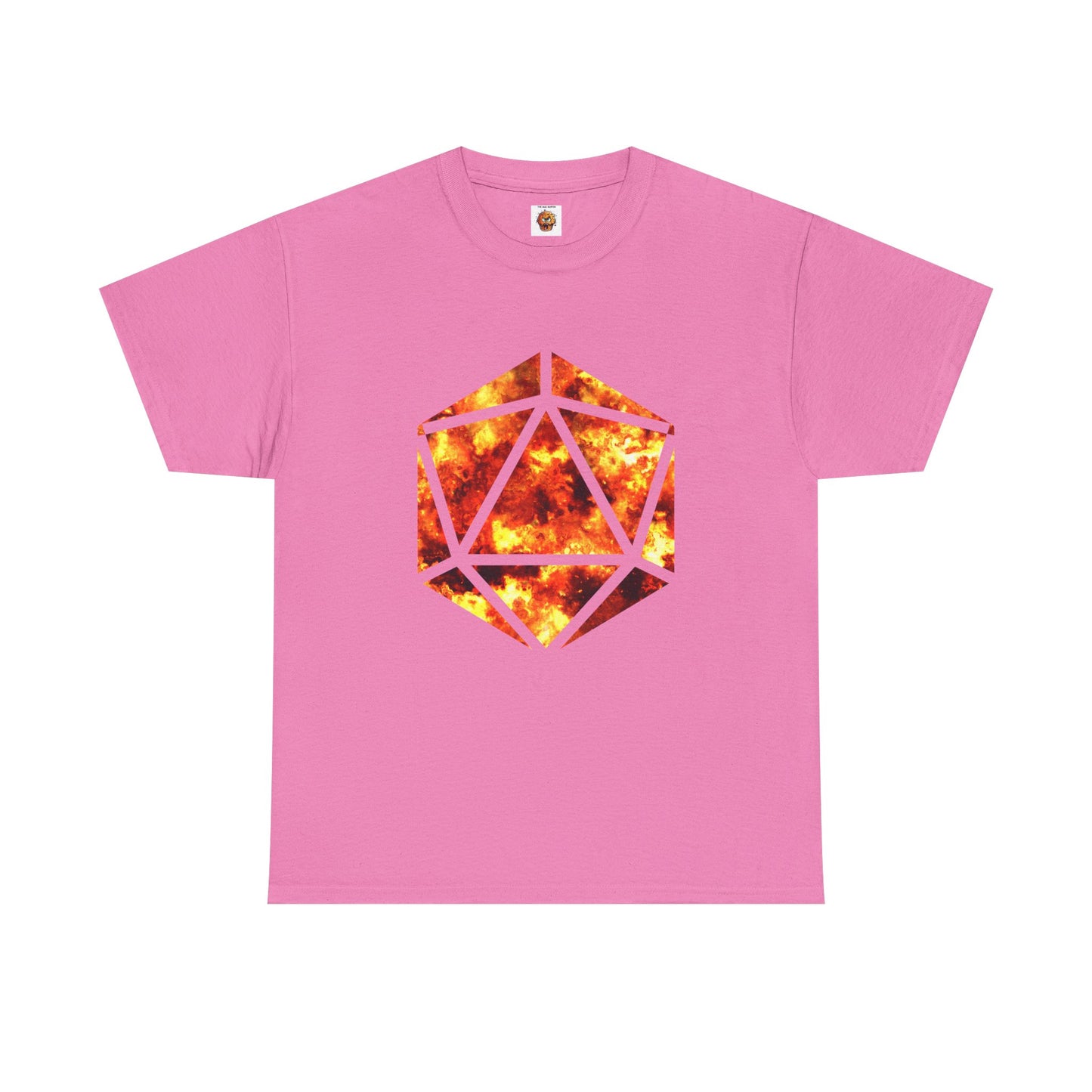 D20 Fire Element Fiery Geometric Unisex Tee - Bold Graphic Cotton Shirt, Casual Wear, Streetwear, Gamer Gift, Unique Art Tee, DND, RPG, TTRPG, Geek, Nerd