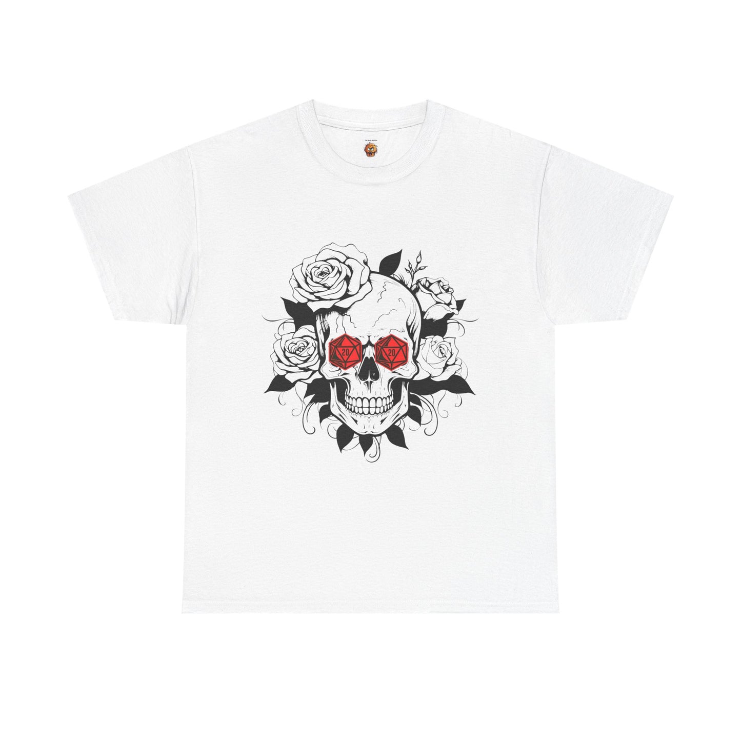 Gothic Floral Skull D20 Dungeons and Dragons DND Unisex Heavy Cotton Tee Shirt - RPG, TTRPG, Roleplaying, Geek, Nerd
