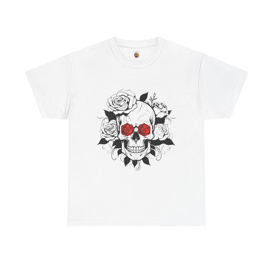 Gothic Floral Skull D20 Dungeons and Dragons DND Unisex Heavy Cotton Tee Shirt - RPG, TTRPG, Roleplaying, Geek, Nerd