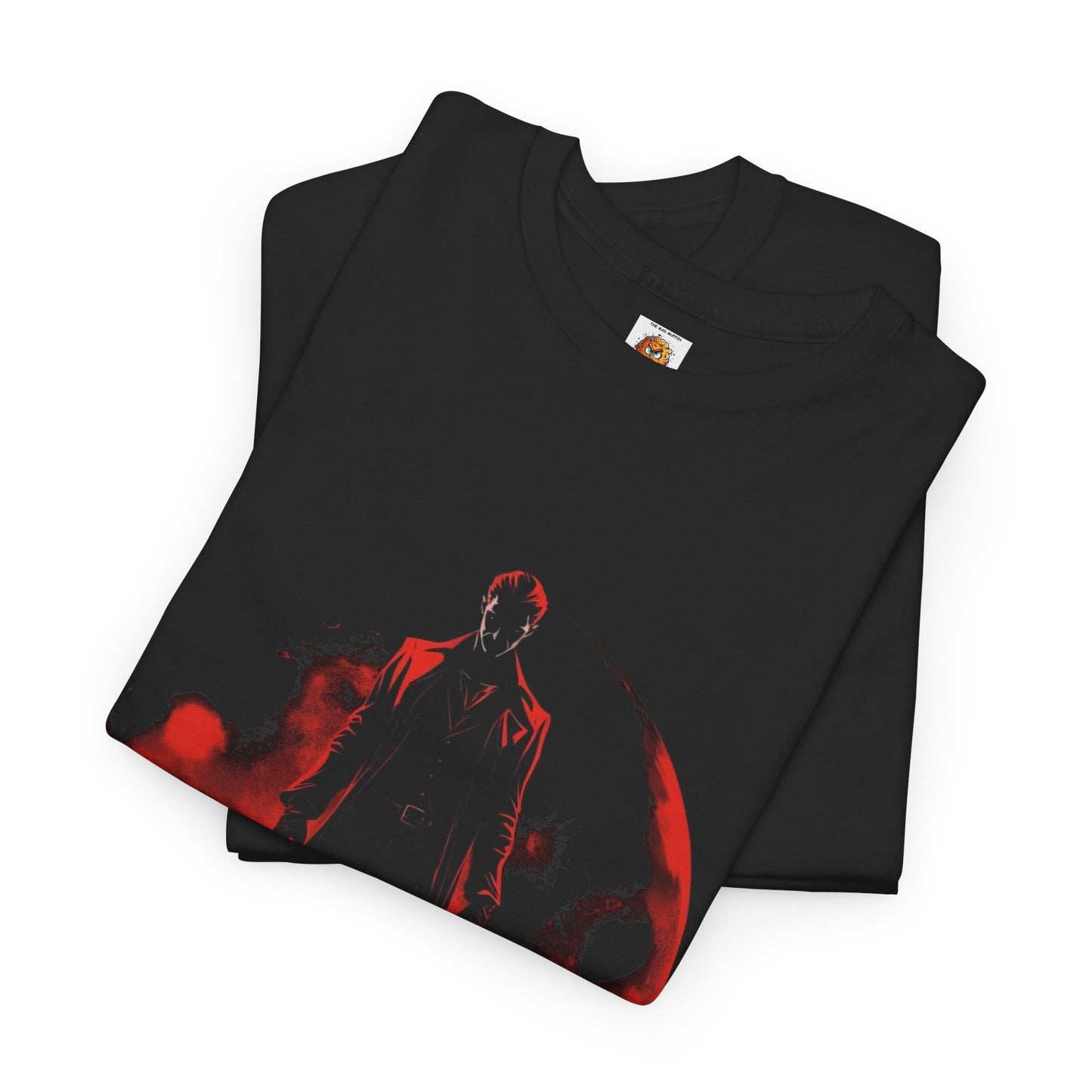 Eternal Night 001 Unisex Heavy Cotton Tee Shirt T-Shirt - Bold Red Shadow Design for Vampire Fans, Classic, Blood Red Moon, Dracula, Halloween, Scary