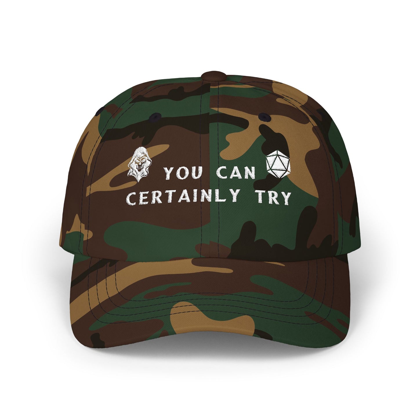 Classic Dad Cap with 'You Can Certainly Try' Design - Casual, Unisex Hat for Gift Giving, Summer, Everyday Wear, Father's Day, Grim Reaper, D20, DND, RPG, TTRPG, Geek, Nerd