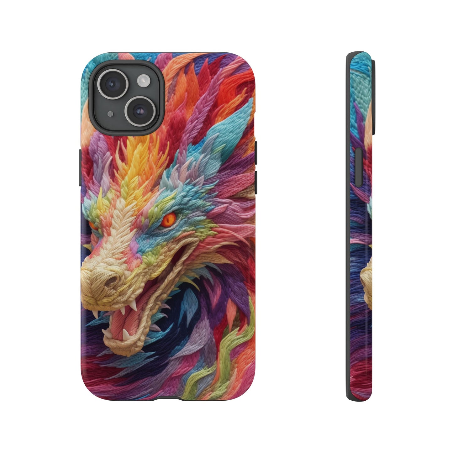 Vibrant 3D Embroidery Embroidered Rainbow Dragon Phone Case - Tough Protection for Fantasy Lovers, DND, RPG, TTRPG, Geek, Nerd