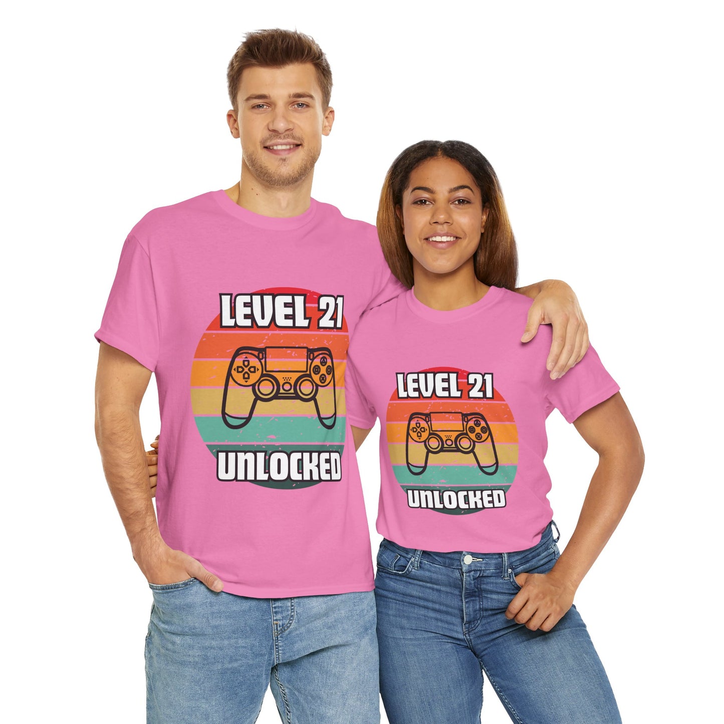 Gaming Level 21 Unlocked Tee - Unisex Heavy Cotton T-Shirt, Video Game, Gamer, Happy Birthday Shirt, Geek, Nerd, Retro