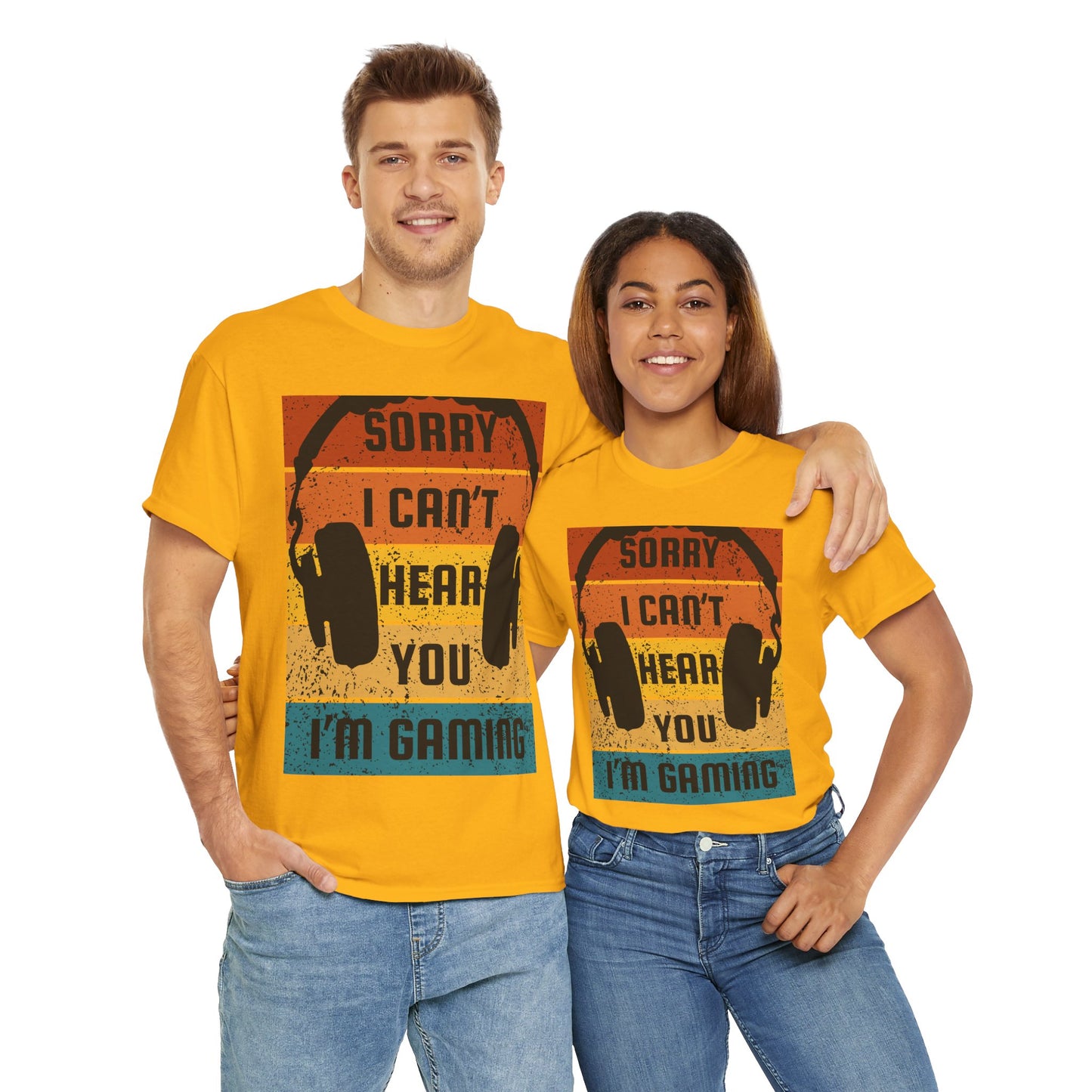 'Sorry I Can't Hear You I'm Gaming' Unisex Heavy Cotton Tee Shirt T-Shirt - Great Gift for Gamers, Video Games, Gaming, Headphones, Earphones, Geek, Nerd