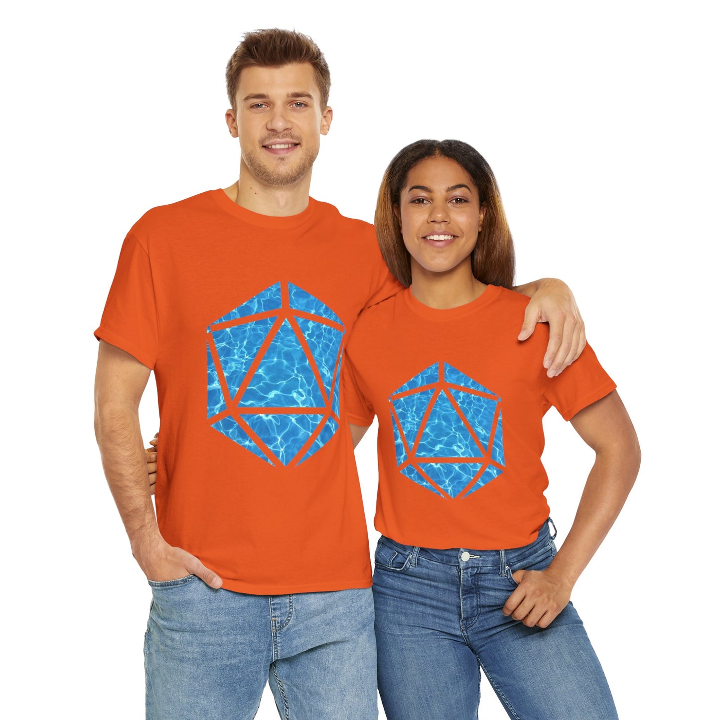 D20 Water Element-Inspired Unisex Heavy Cotton Tee - Graphic Tee, Casual Shirt, Unique Gift, Summer Outfit, Eco-Friendly Fashion, DND, RPG, TTRPG, Geek, Nerd
