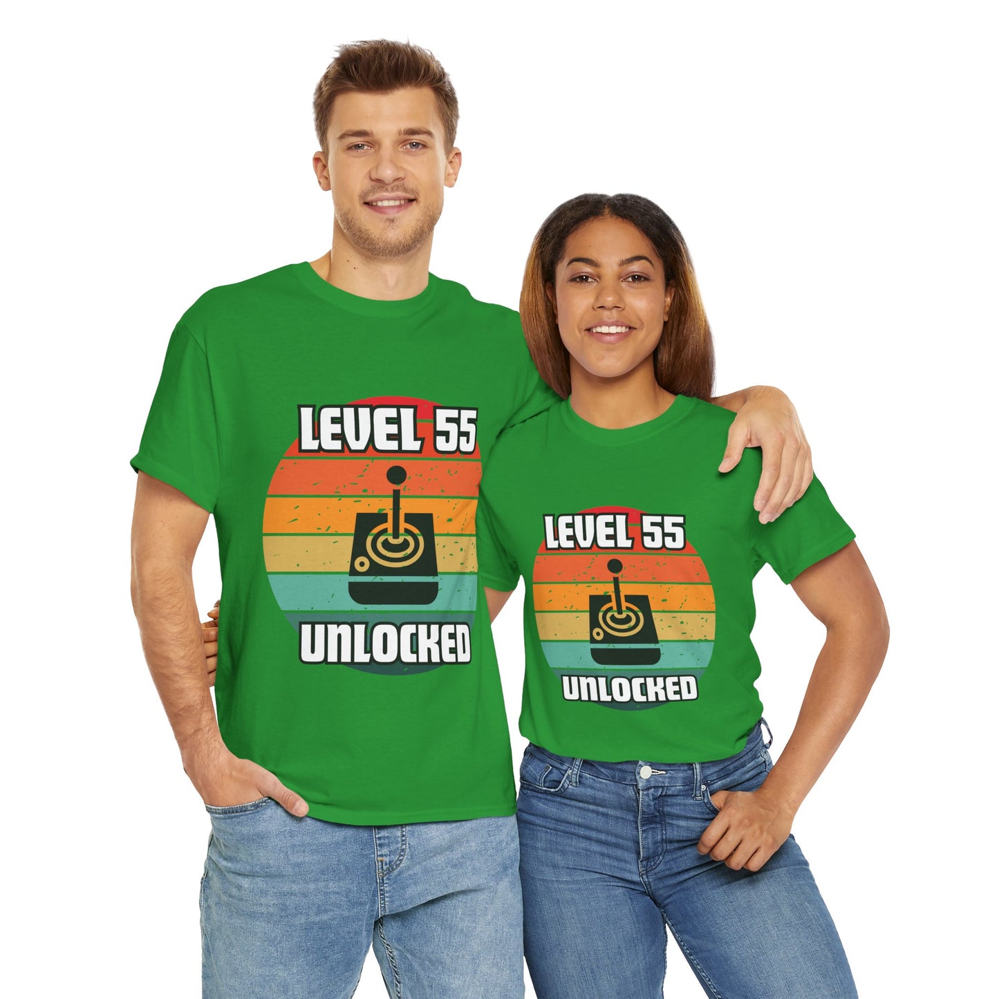 Gaming Level 55 Unlocked Tee - Unisex Heavy Cotton T-Shirt, Video Game, Gamer, Happy Birthday Shirt, Geek, Nerd, Retro