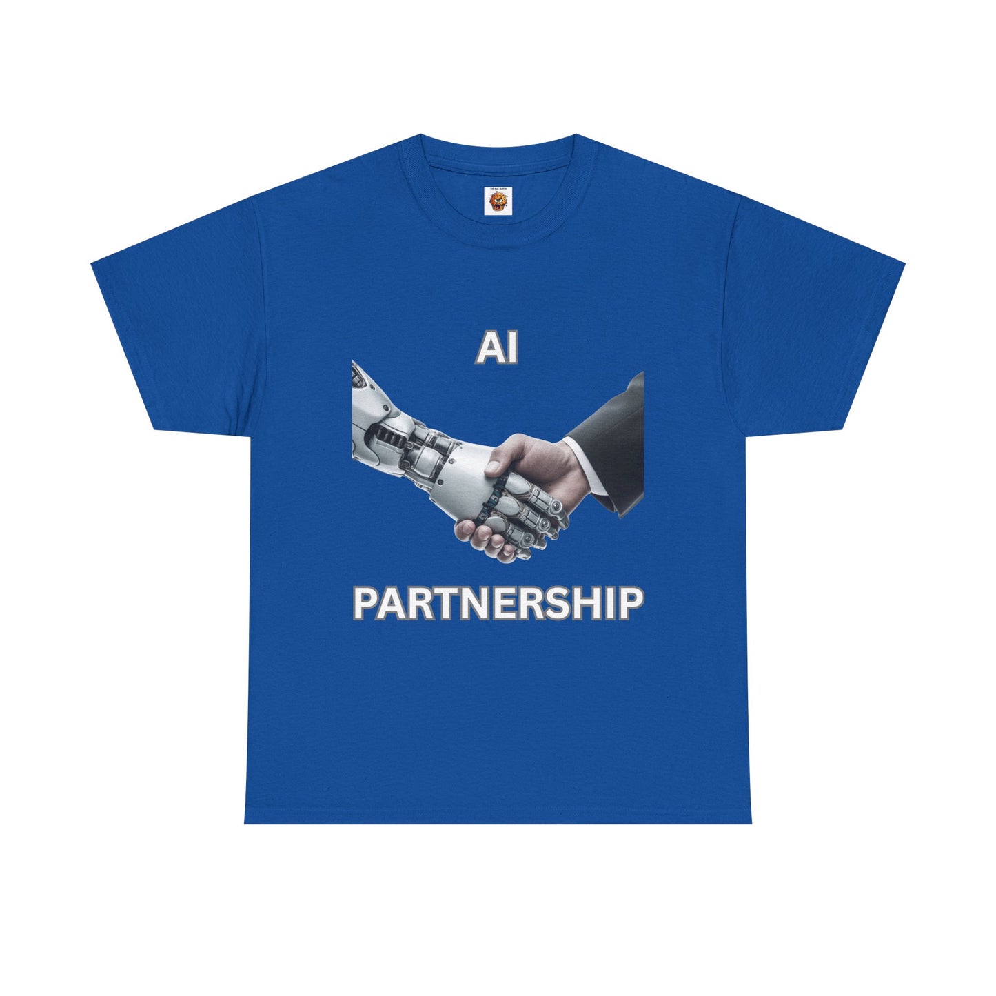 AI Partnership Unisex Heavy Cotton Tee Shirt - Robot And Human Shake Hands, Sci-Fi, Science, Tech, Geek, Nerd