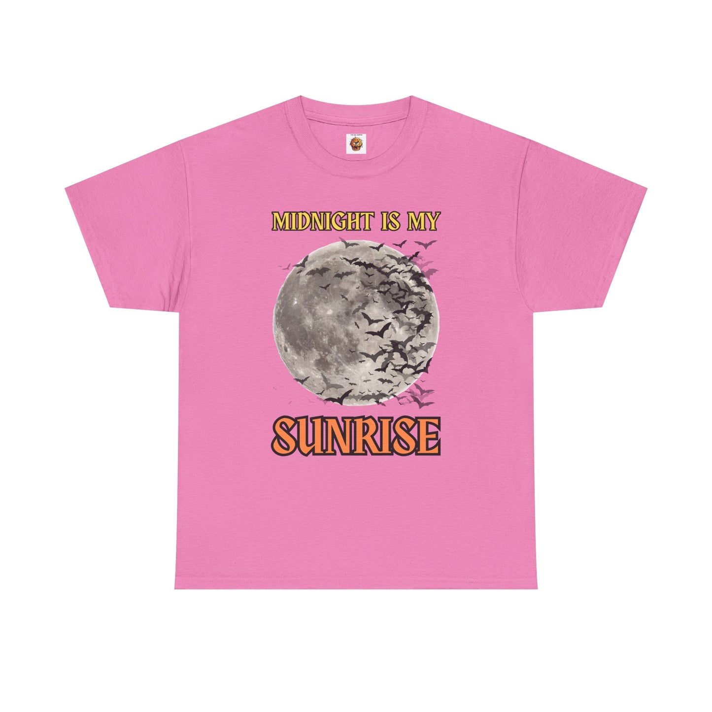 'Midnight is My Sunrise' Unisex Heavy Cotton Tee Shirt - Graphic Tee for Night Owls, Scary, Creepy, Halloween, Gothic, Full Moon, Bats