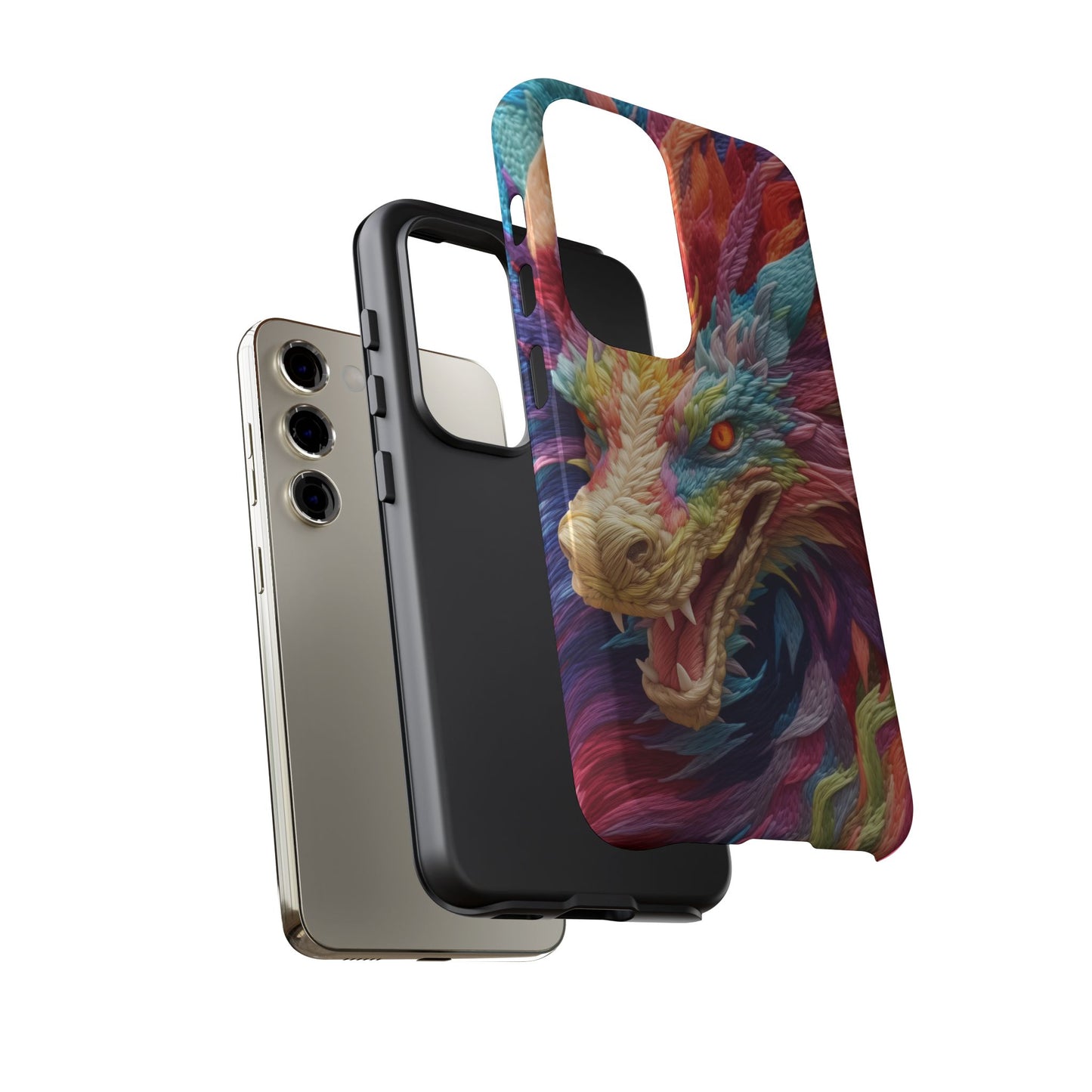 Vibrant 3D Embroidery Embroidered Rainbow Dragon Phone Case - Tough Protection for Fantasy Lovers, DND, RPG, TTRPG, Geek, Nerd