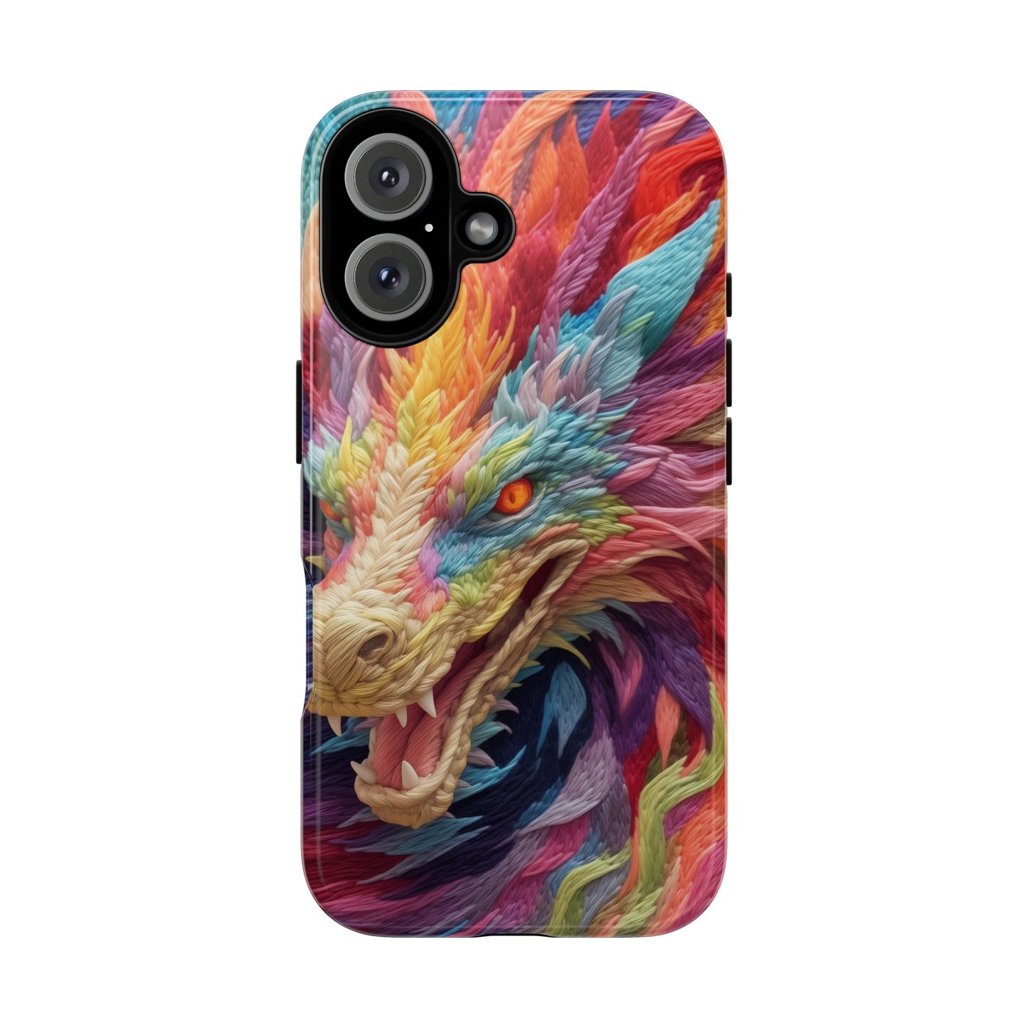 Vibrant 3D Embroidery Embroidered Rainbow Dragon Phone Case - Tough Protection for Fantasy Lovers, DND, RPG, TTRPG, Geek, Nerd