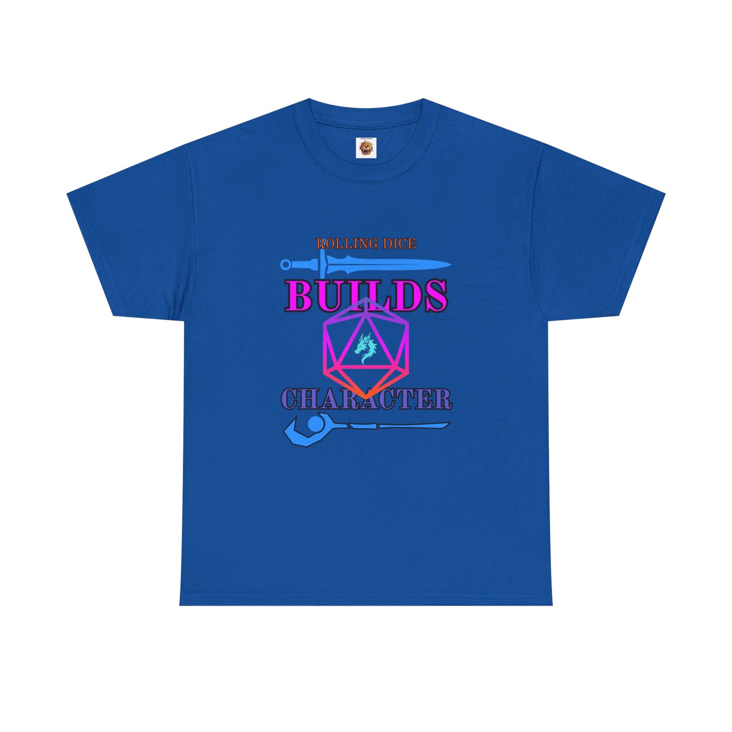Unisex Heavy Cotton Tee - 'Rolling Dice Builds Character', Gamer Shirt, D&D Tee, Geeky Apparel, Role-Playing Gift, Fun RPG Top, D20, TTRPG, Geek, Nerd