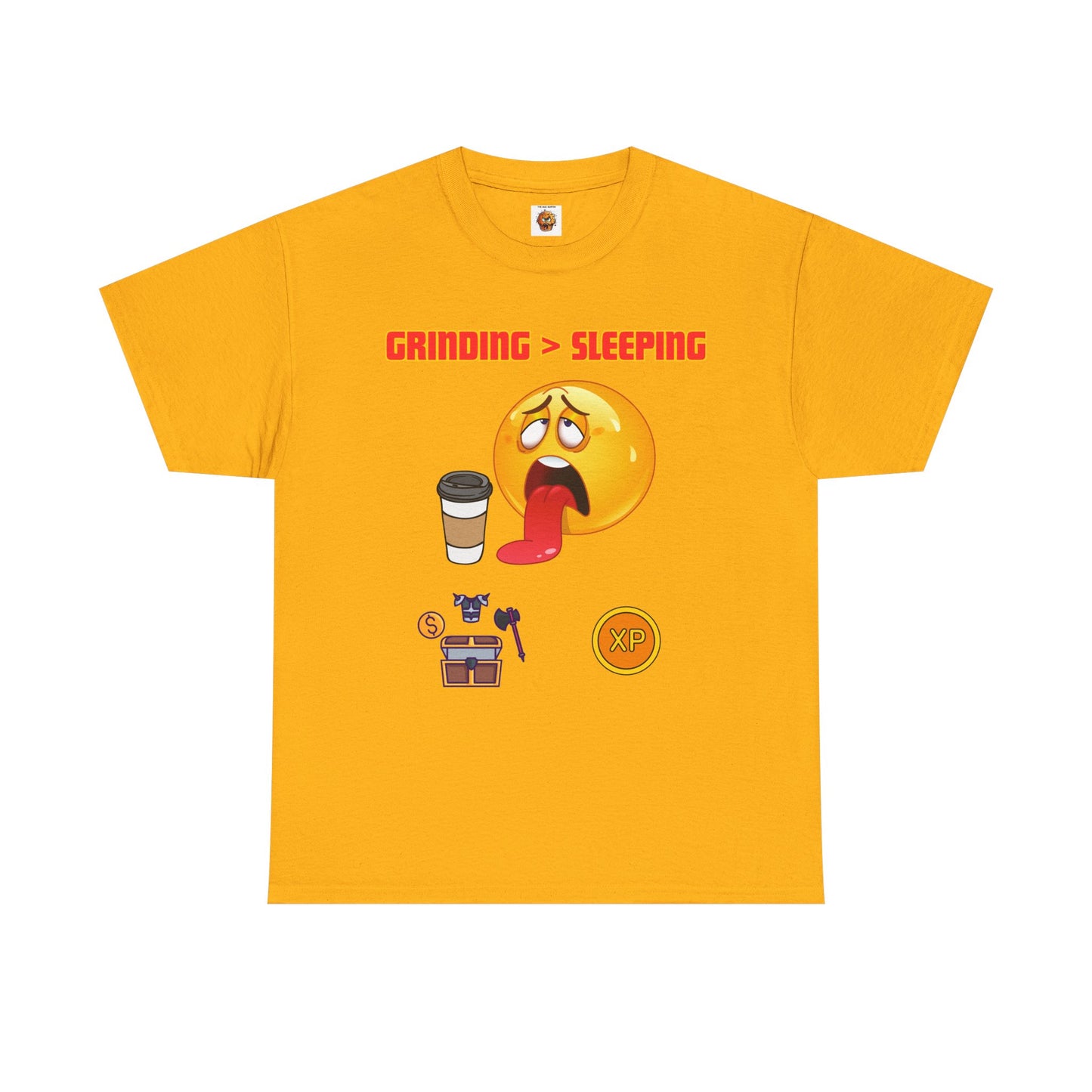 Grinding > Sleeping Unisex Heavy Cotton Tee - Funny Graphic T-Shirt for Gamers and Coffee Lovers, Gaming, Video Game, Geek, Nerd, RPG