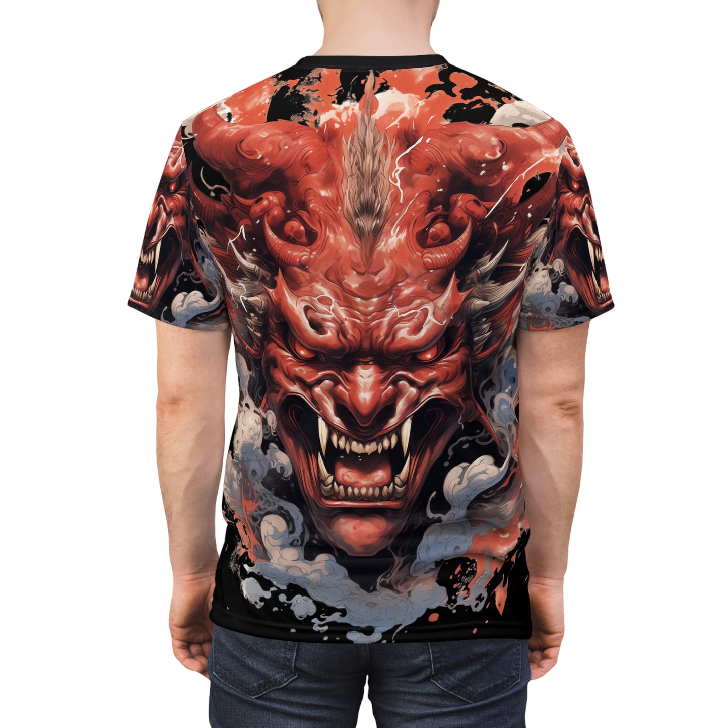 Japanese Oni Mask Explosion Unisex AOP Tee - Anime, Kabuki, Manga, Weeb, Otaku, Geek, Nerd, Japan