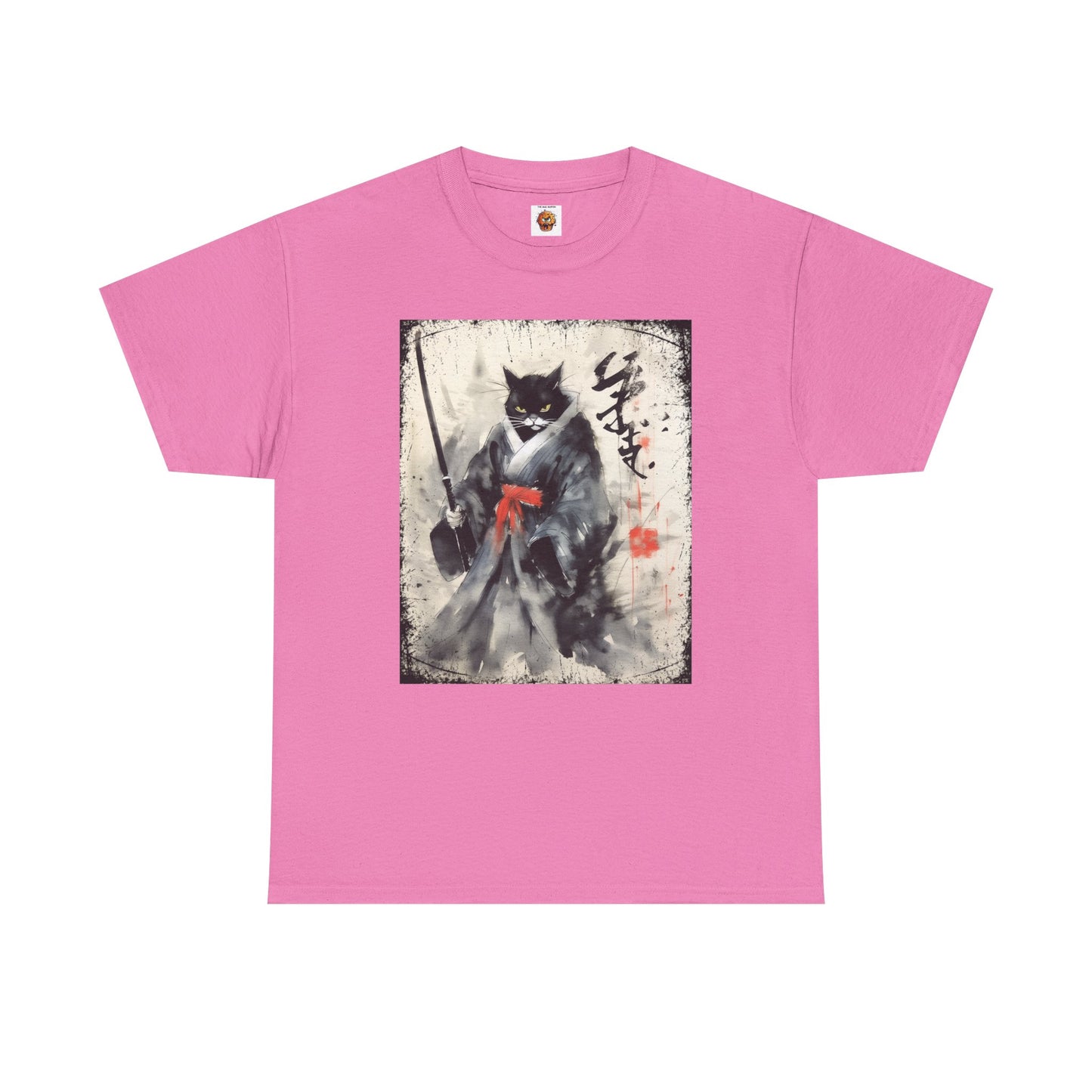 Samurai Cat Vintage Ukiyo-e Warrior Art Unisex Heavy Cotton Tee - Artistic Vintage Design, Japanese Ink Painting, Anime, Weeb, Otaku, Geek, Nerd