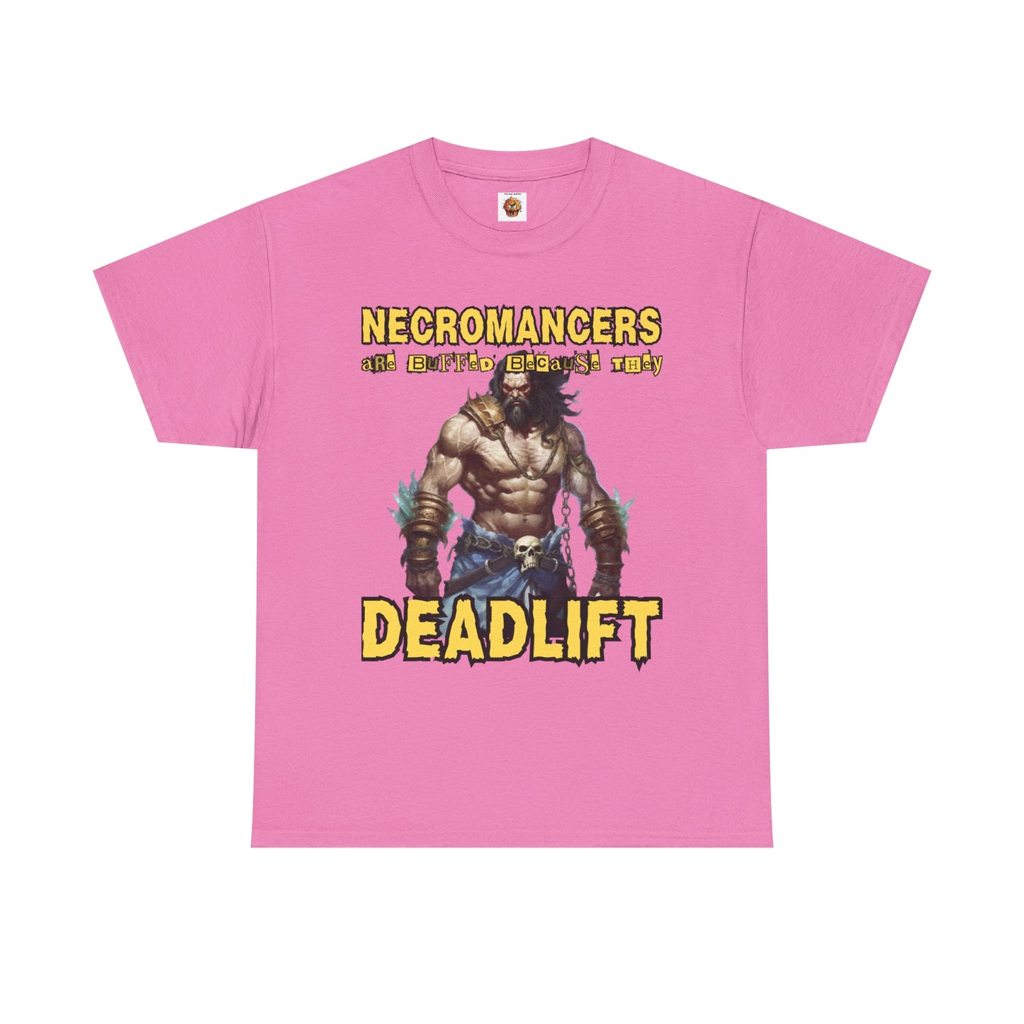 'Necromancers Are Buffed Because They Deadlift' Unisex Heavy Cotton Tee Shirt - RPG, TTRPG, Roleplaying Game, Geek, Nerd, DND