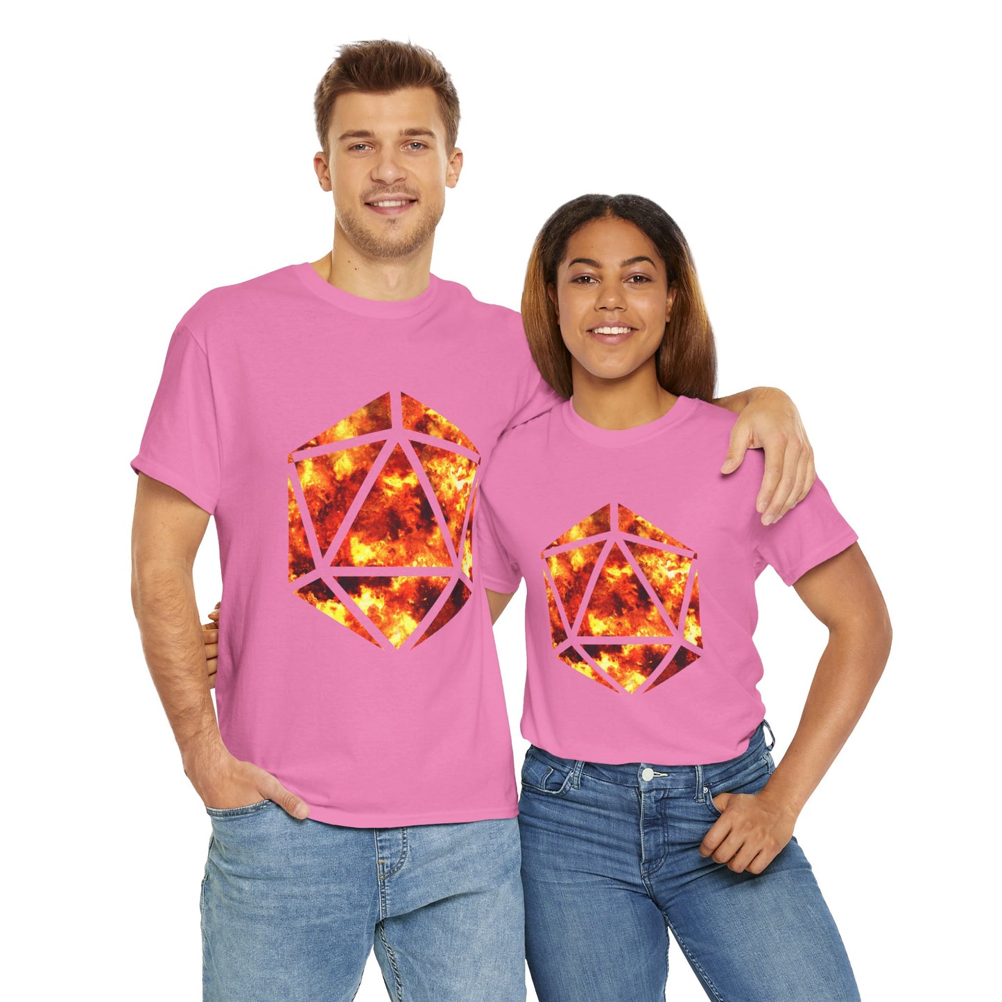 D20 Fire Element Fiery Geometric Unisex Tee - Bold Graphic Cotton Shirt, Casual Wear, Streetwear, Gamer Gift, Unique Art Tee, DND, RPG, TTRPG, Geek, Nerd