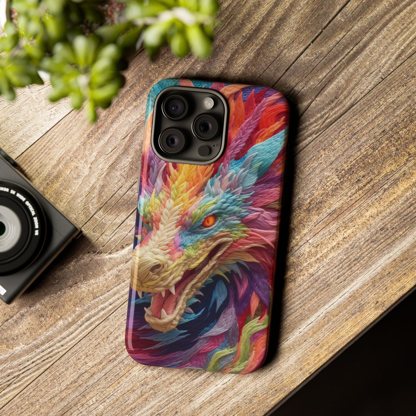 Vibrant 3D Embroidery Embroidered Rainbow Dragon Phone Case - Tough Protection for Fantasy Lovers, DND, RPG, TTRPG, Geek, Nerd