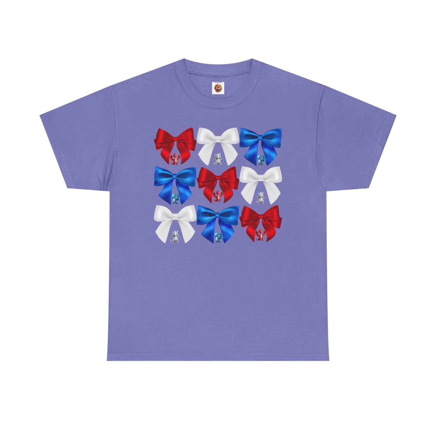Coquette Red, White, and Blue Dragons & Bows Tee - American Flag, Perfect for Patriotic Events, Independence Day, BBQs, Family Gatherings, DND, RPG, TTRPG, Roleplaying, Geek, Nerd, 4th of July