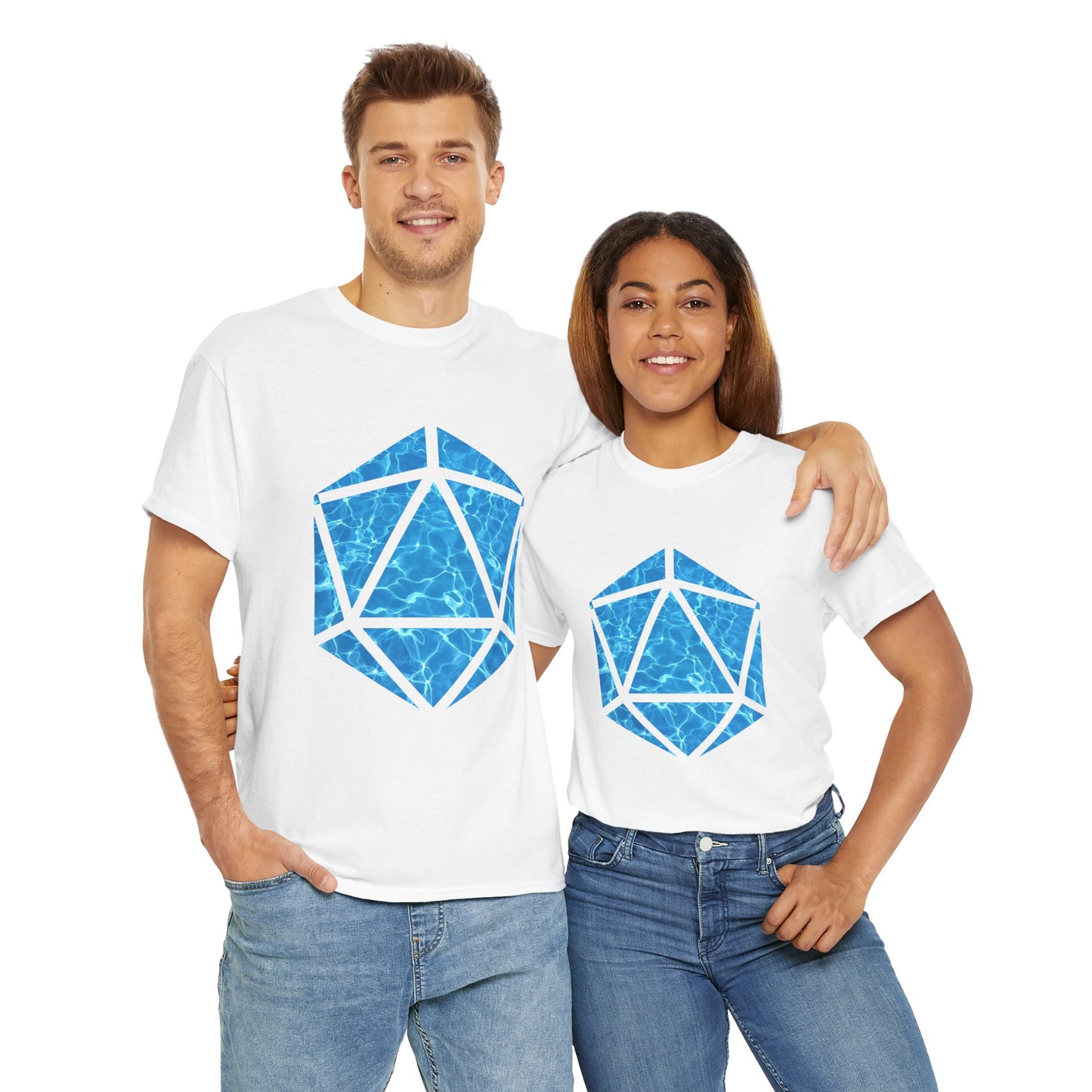 D20 Water Element-Inspired Unisex Heavy Cotton Tee - Graphic Tee, Casual Shirt, Unique Gift, Summer Outfit, Eco-Friendly Fashion, DND, RPG, TTRPG, Geek, Nerd