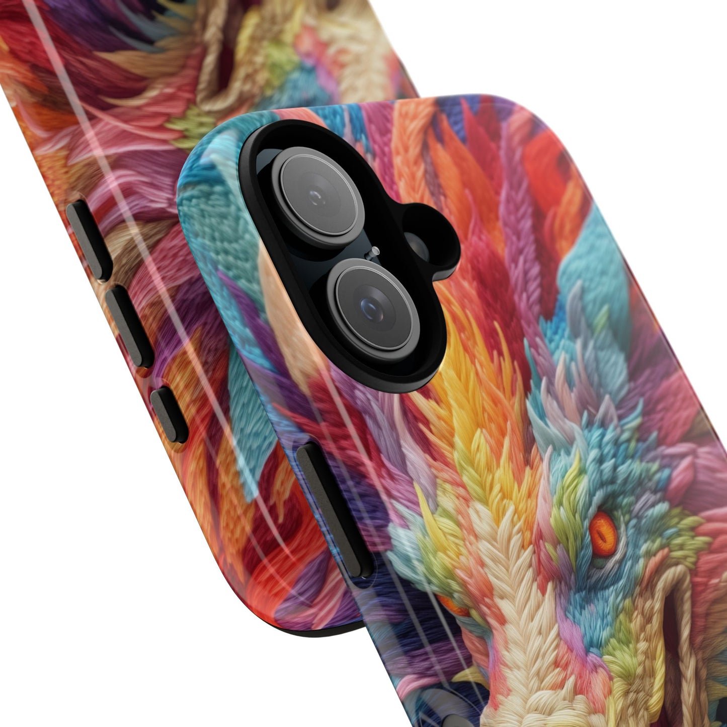 Vibrant 3D Embroidery Embroidered Rainbow Dragon Phone Case - Tough Protection for Fantasy Lovers, DND, RPG, TTRPG, Geek, Nerd