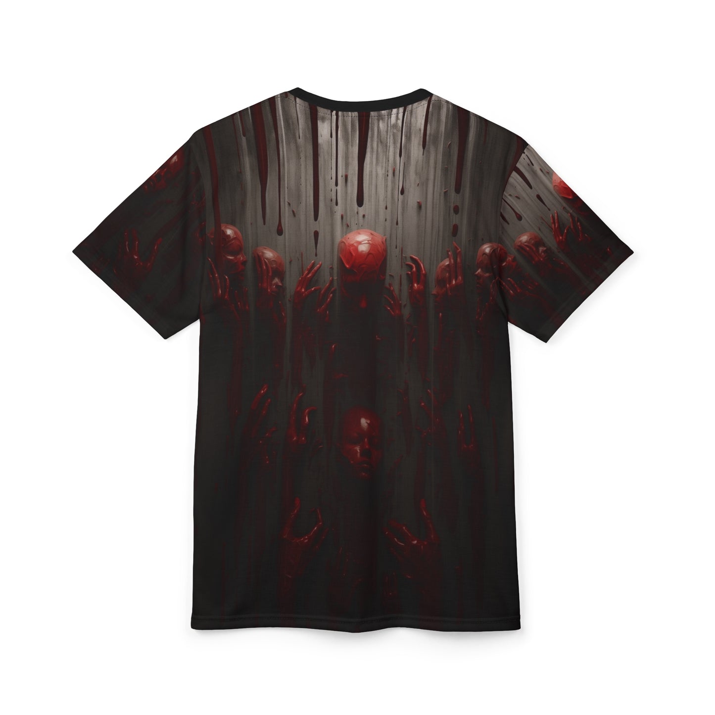 The Mirror Realm Blood Hands and Faces AOP Unisex Tee - Edgy Graphic Shirt for Horror Fans, Scary, Creepy, Halloween, Gothic