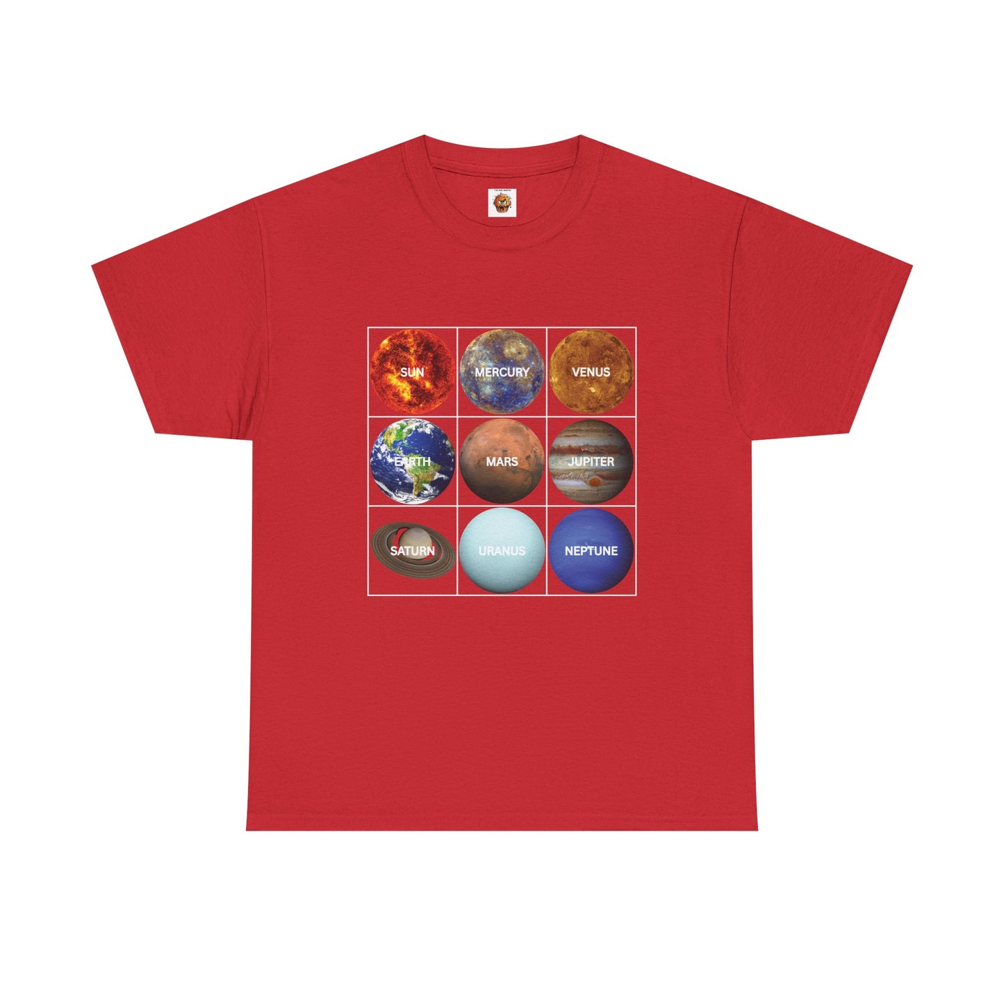 Cosmic Planet Solar System Graphic Tee Shirt- Unisex Heavy Cotton T-Shirt, Sun, Space, Galactic, Science, Geek, Nerd