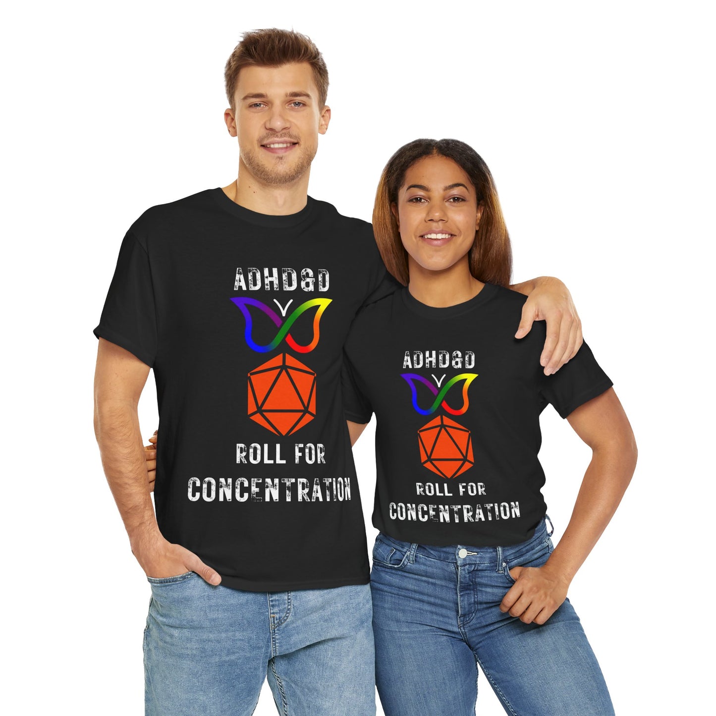 ADHD Official Rainbow Butterfly Orange D20 Dungeons and Dragons DND Unisex Heavy Cotton Tee Shirt - ADHD&D, RPG, TTRPG, Roleplaying, Geek, Nerd