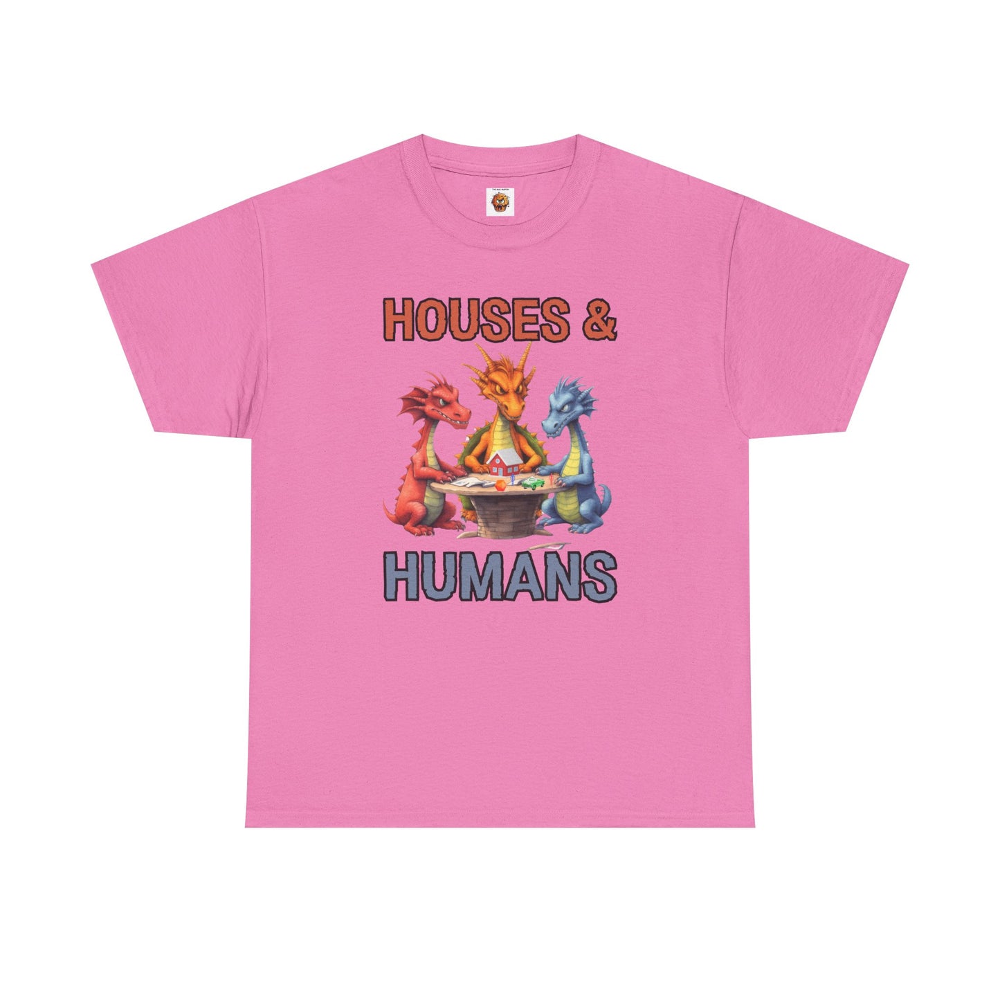 Funny 'Houses & Humans' Unisex Dragon Graphic Tee | Cute Fantasy Shirt for Fans | Gifts for Gamers, D&D, DND, RPG, TTRPG, Roleplaying, Geek, Nerd, D20