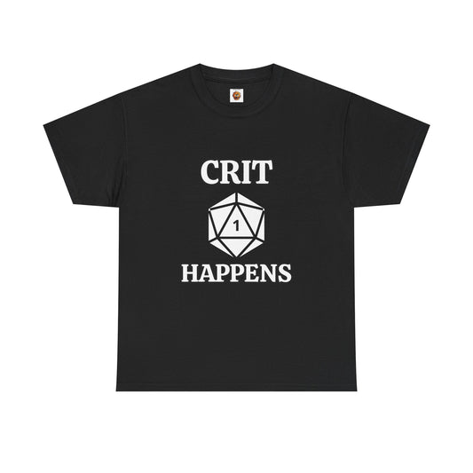 'Crit Happens' D20 Gaming Humor Tee, Unisex Graphic T-Shirt for Gamers, Funny D&D Apparel, Gift for RPG Players, Casual Wear for Game Nights, DND, RPG, TTRPG, Geek, Nerd