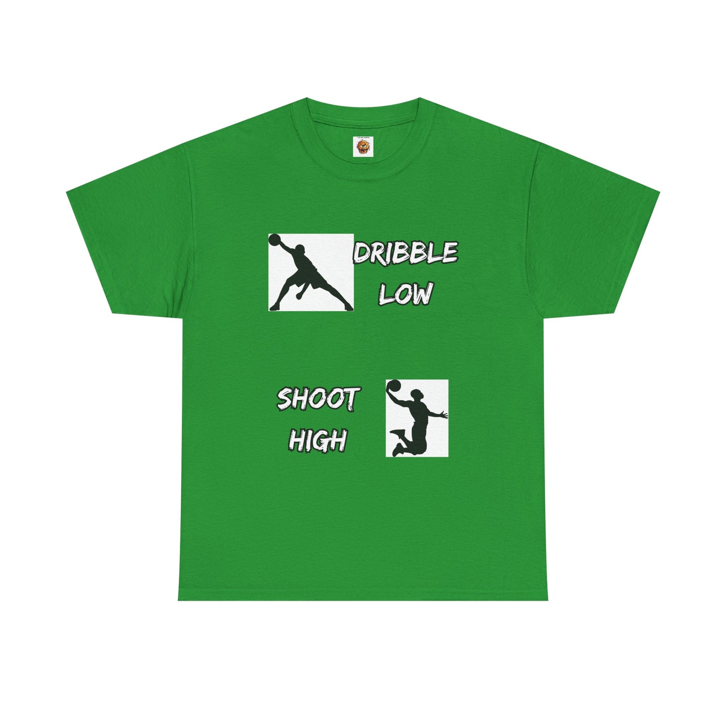 'Dribble Low, Shoot High' Motivational Basketball Tee - Unisex Heavy Cotton, Sportswear, Gift for Athletes, Casual Style, Basketball Fan Apparel, Player, Silhouette