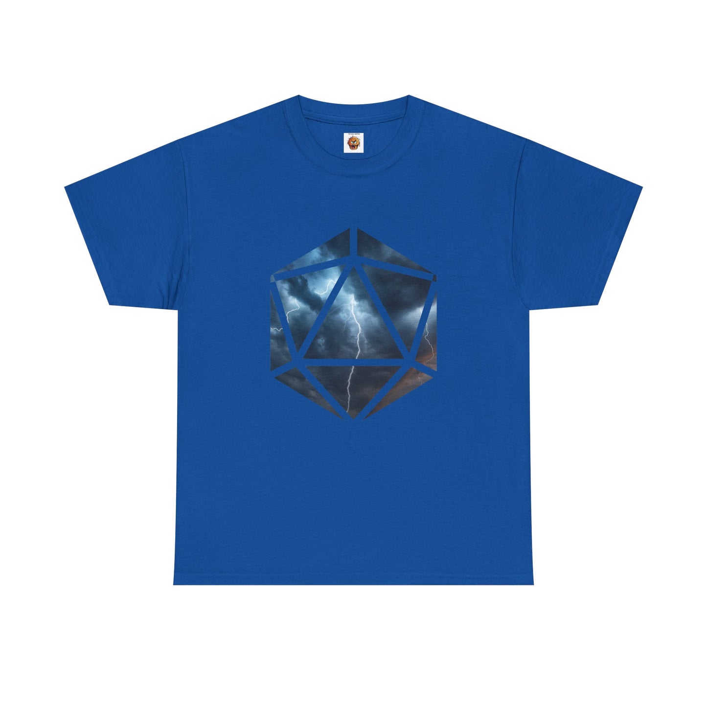 D20 Air Element Cosmic Geometric Unisex Heavy Cotton Tee | Storm Graphic Tee, Lightning Art Shirt, Unique Casual Wear, Gift for Tornado Lovers, DND, RPG, TTRPG, Geek, Nerd