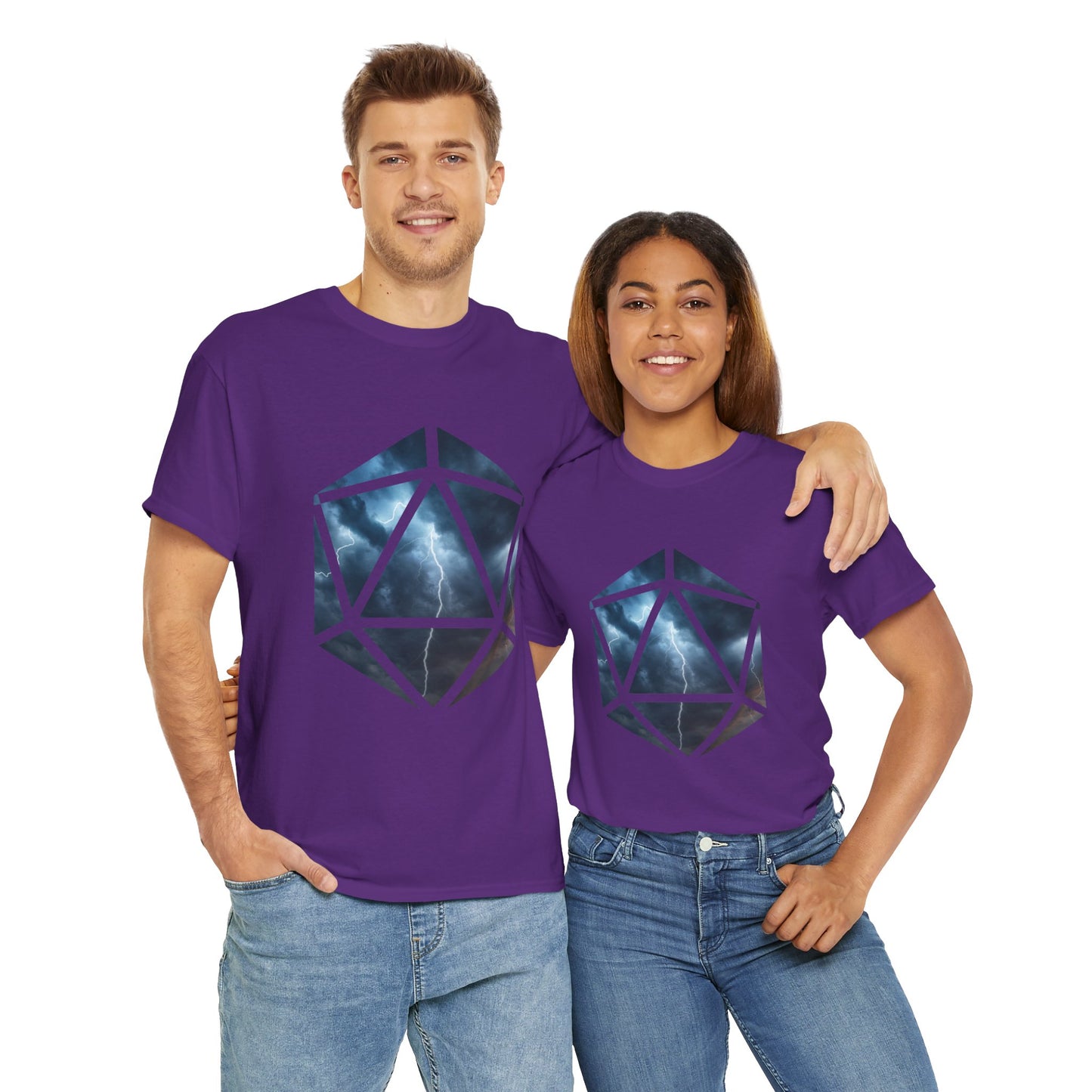 D20 Air Element Cosmic Geometric Unisex Heavy Cotton Tee | Storm Graphic Tee, Lightning Art Shirt, Unique Casual Wear, Gift for Tornado Lovers, DND, RPG, TTRPG, Geek, Nerd