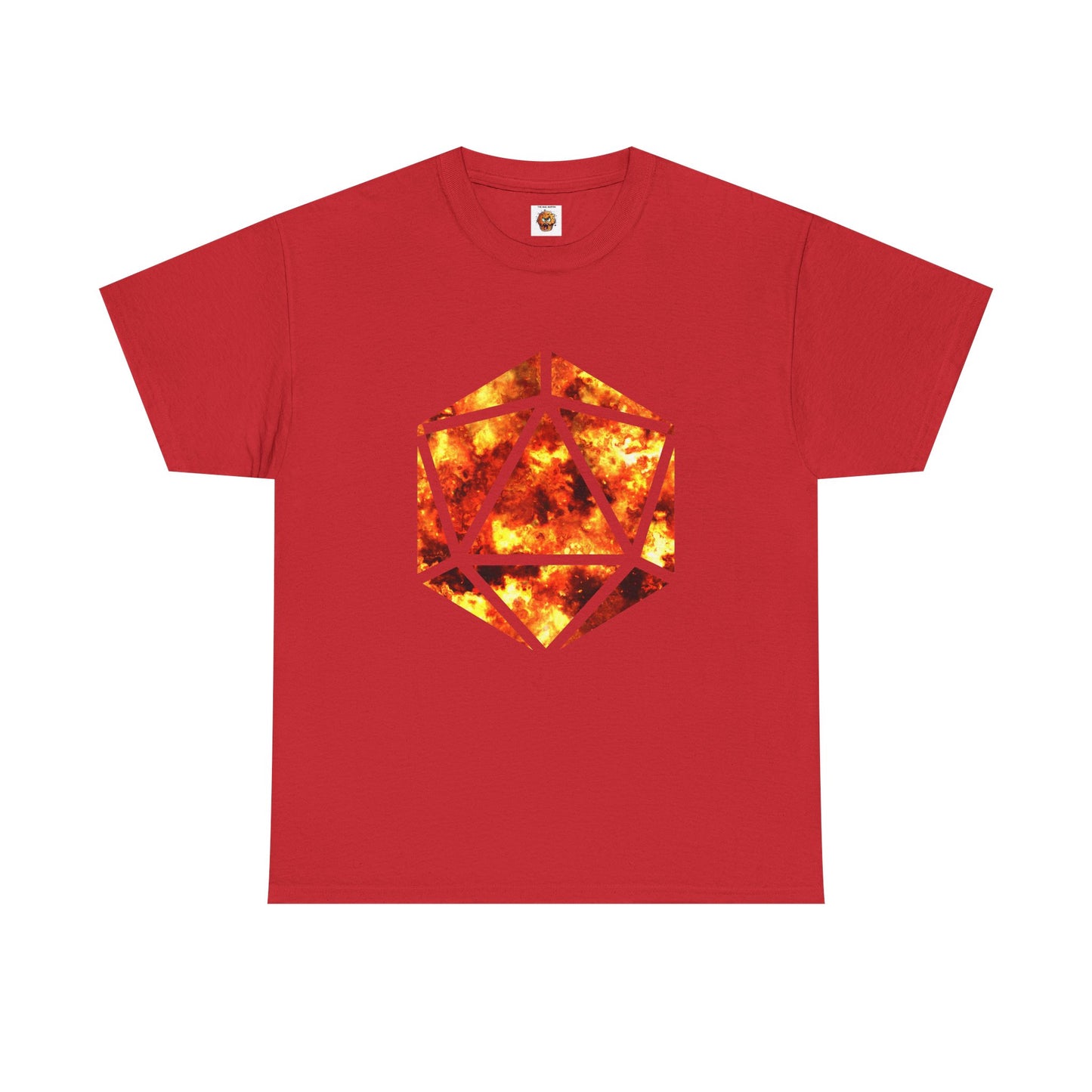 D20 Fire Element Fiery Geometric Unisex Tee - Bold Graphic Cotton Shirt, Casual Wear, Streetwear, Gamer Gift, Unique Art Tee, DND, RPG, TTRPG, Geek, Nerd