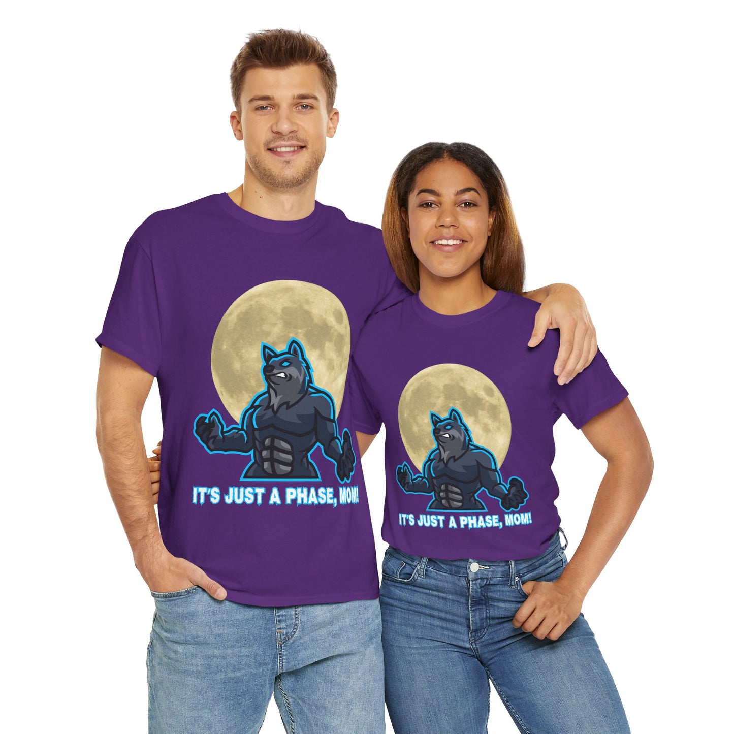 'It's Just A Phase, Mom!' Moon & Werewolf Graphic Tee Shirt T-Shirt – Perfect for Teenagers and Moms! Funny, Horror, Scary, Gothic, Halloween, Geek, Nerd
