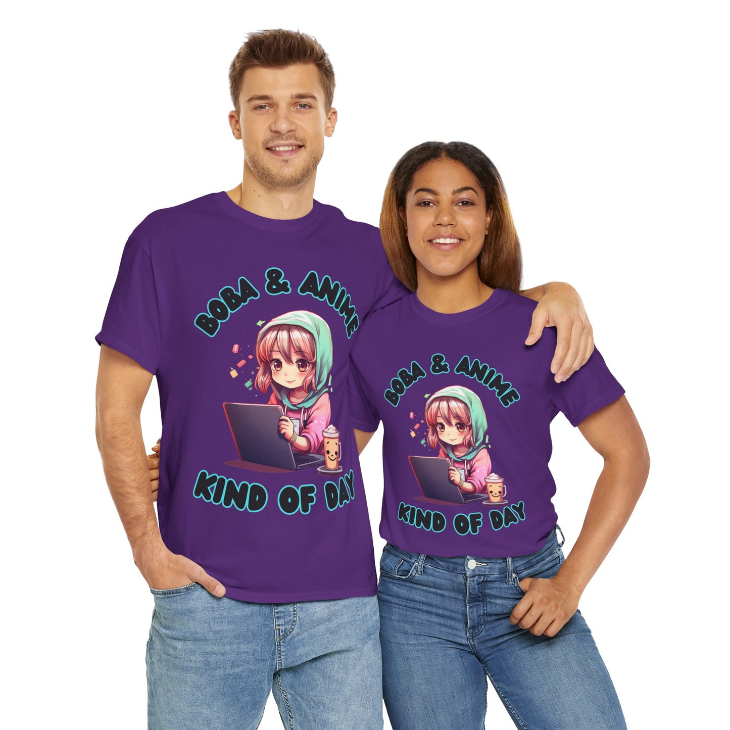 Cute Kawaii Chibi Girl Boba & Anime Unisex Heavy Cotton Tee Shirt T-Shirt - Perfect for Relaxing Days, Weeb, Otaku, Geek, Nerd