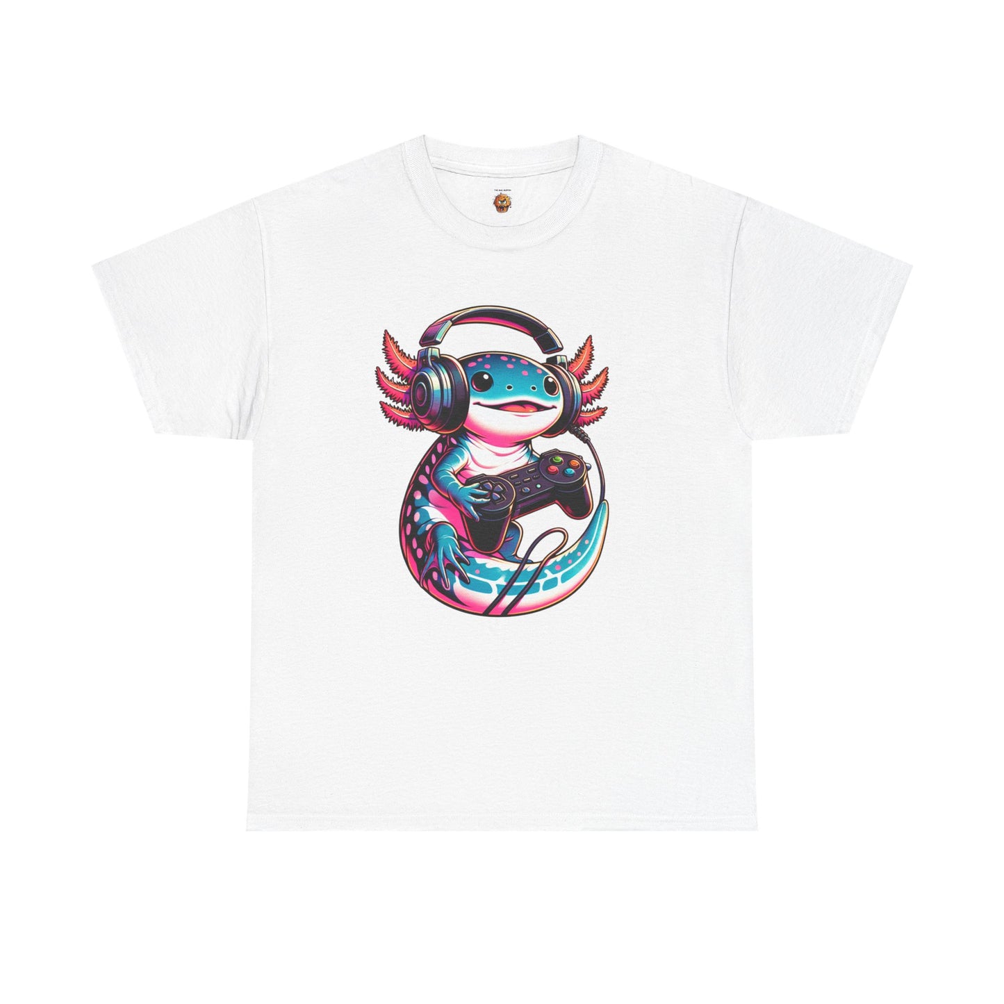 Cute Kawaii Gaming Axolotl Unisex Heavy Cotton Tee - Perfect for Gamers, Mexican Walking Fish, Smile, Video Game, Geek, Nerd, Salamander, Anime